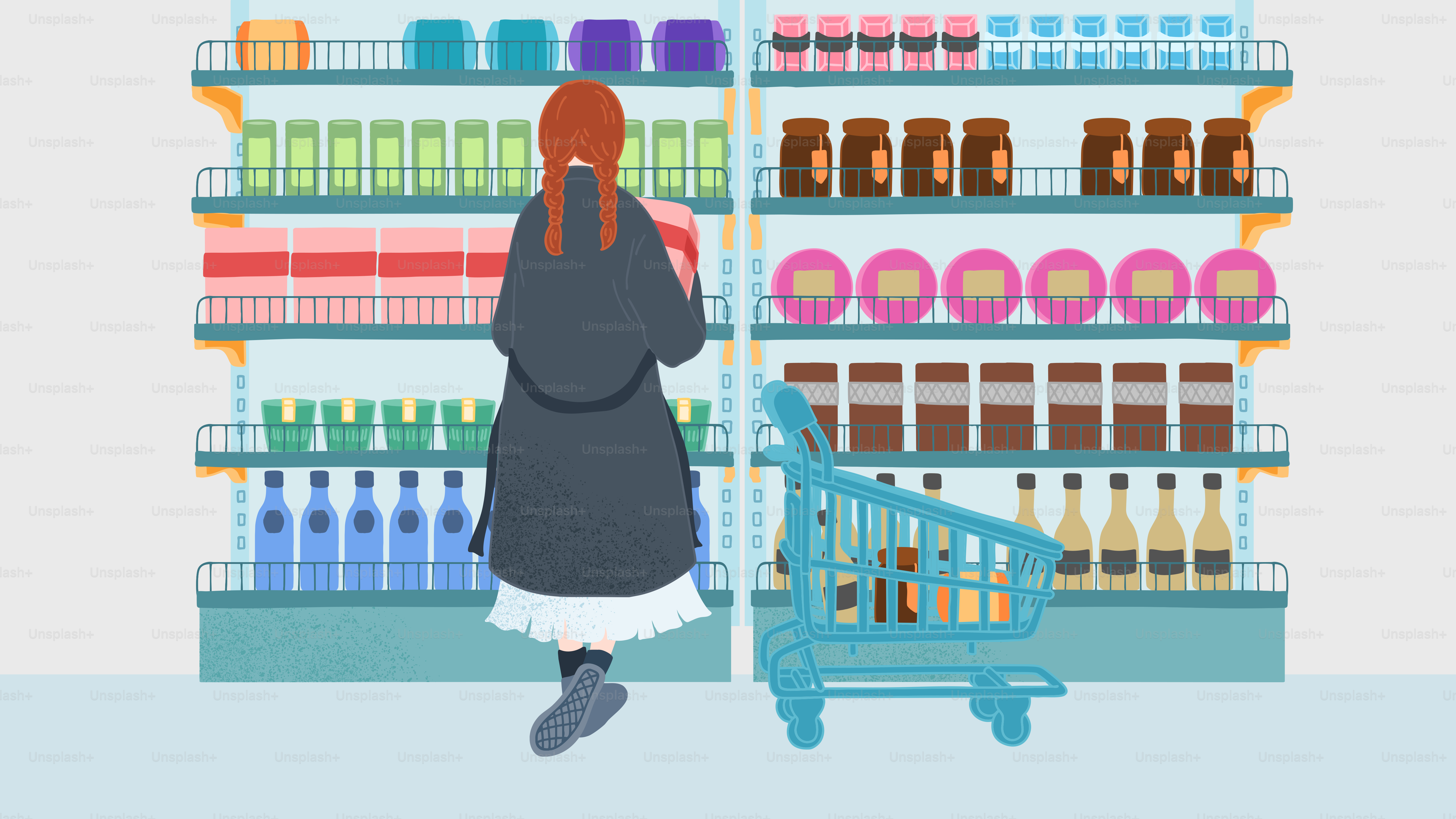 Mulher faz compras em supermercados.