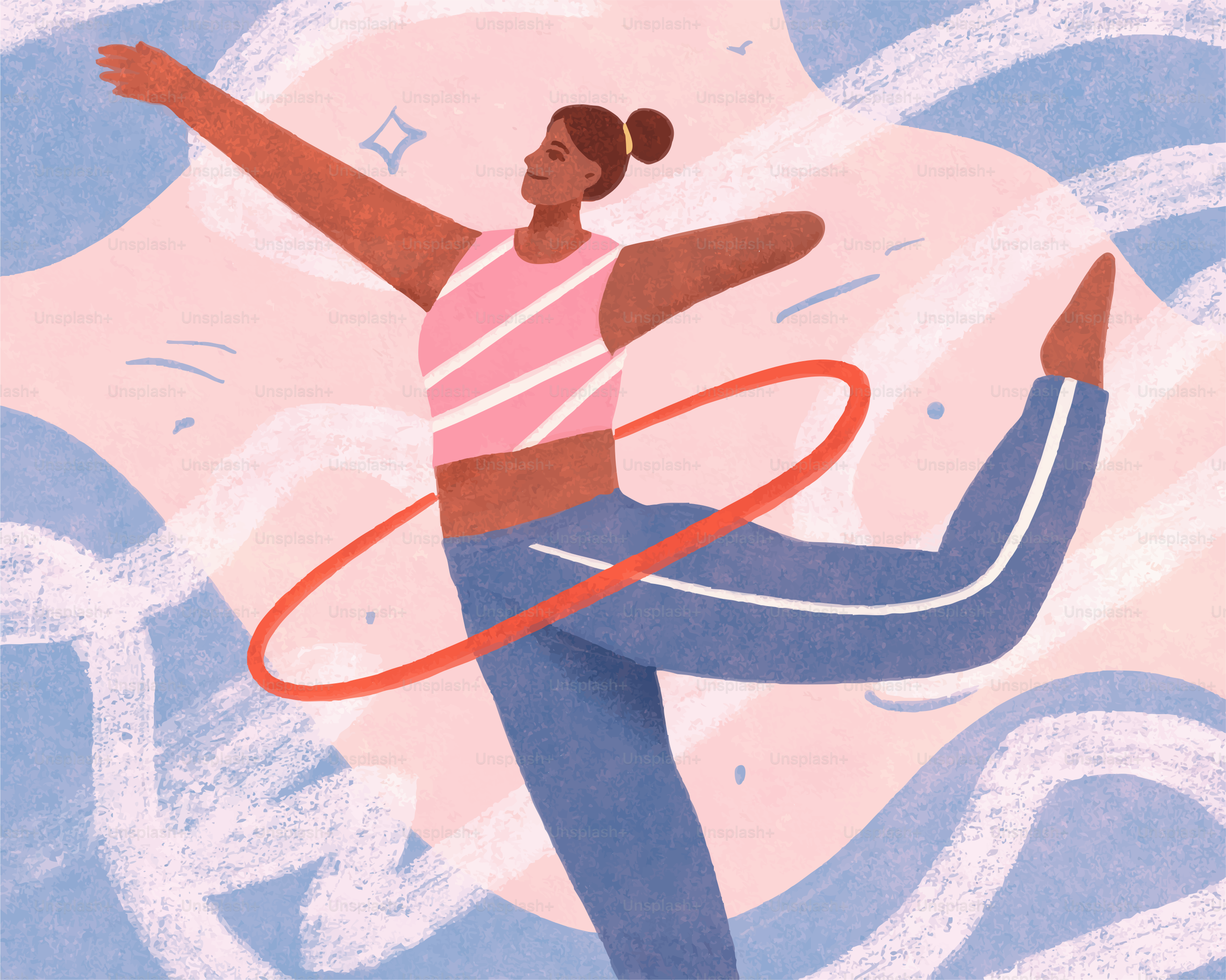 La donna si esercita con l'hula hoop con un'espressione gioiosa