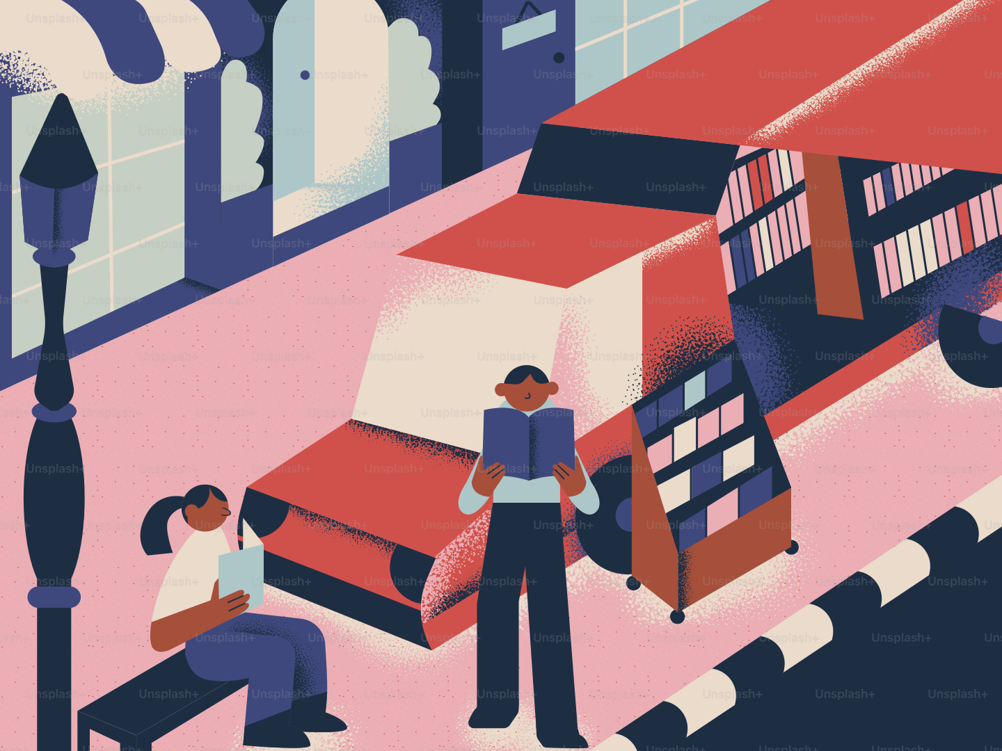 People browse books from a mobile bookstore.