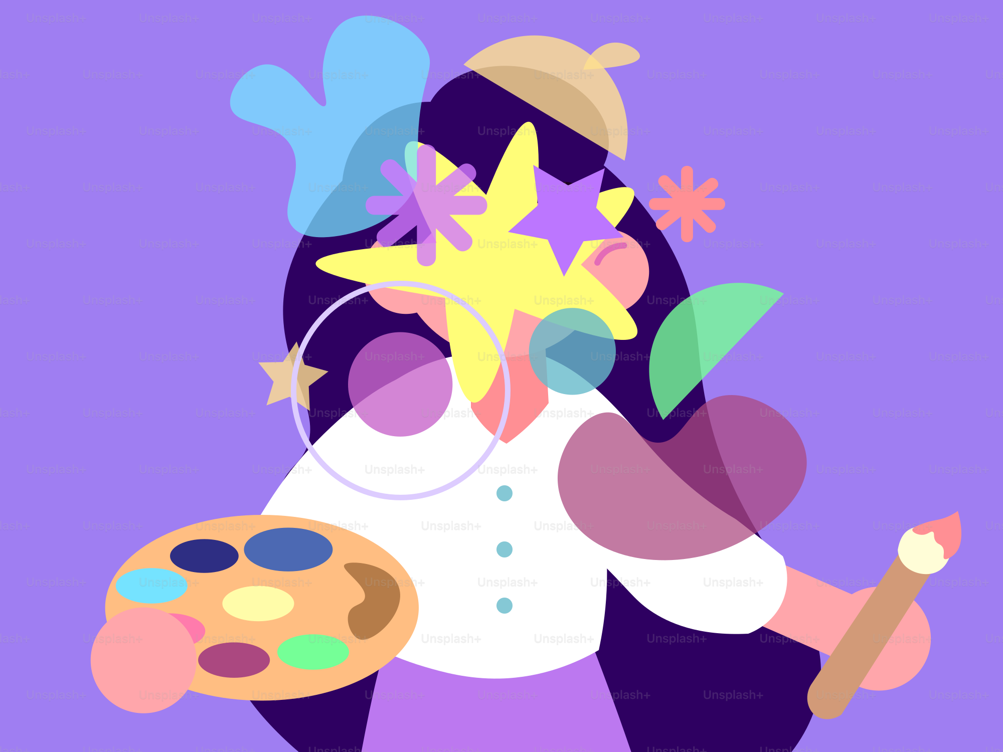 An artist creates colorful, abstract art.