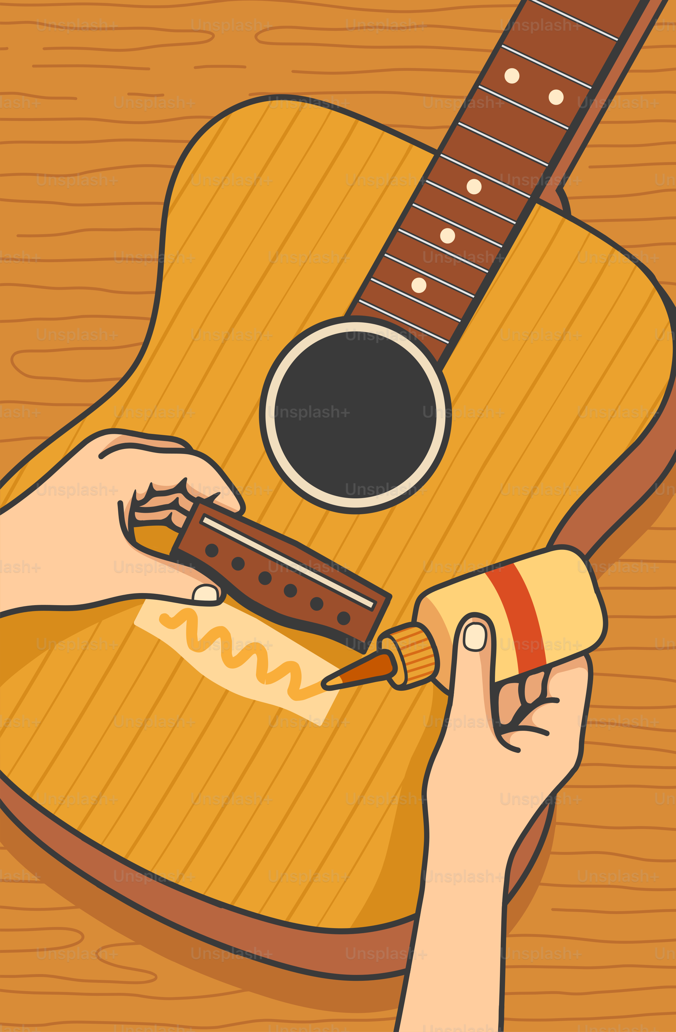 Applying glue to a guitar for repair.