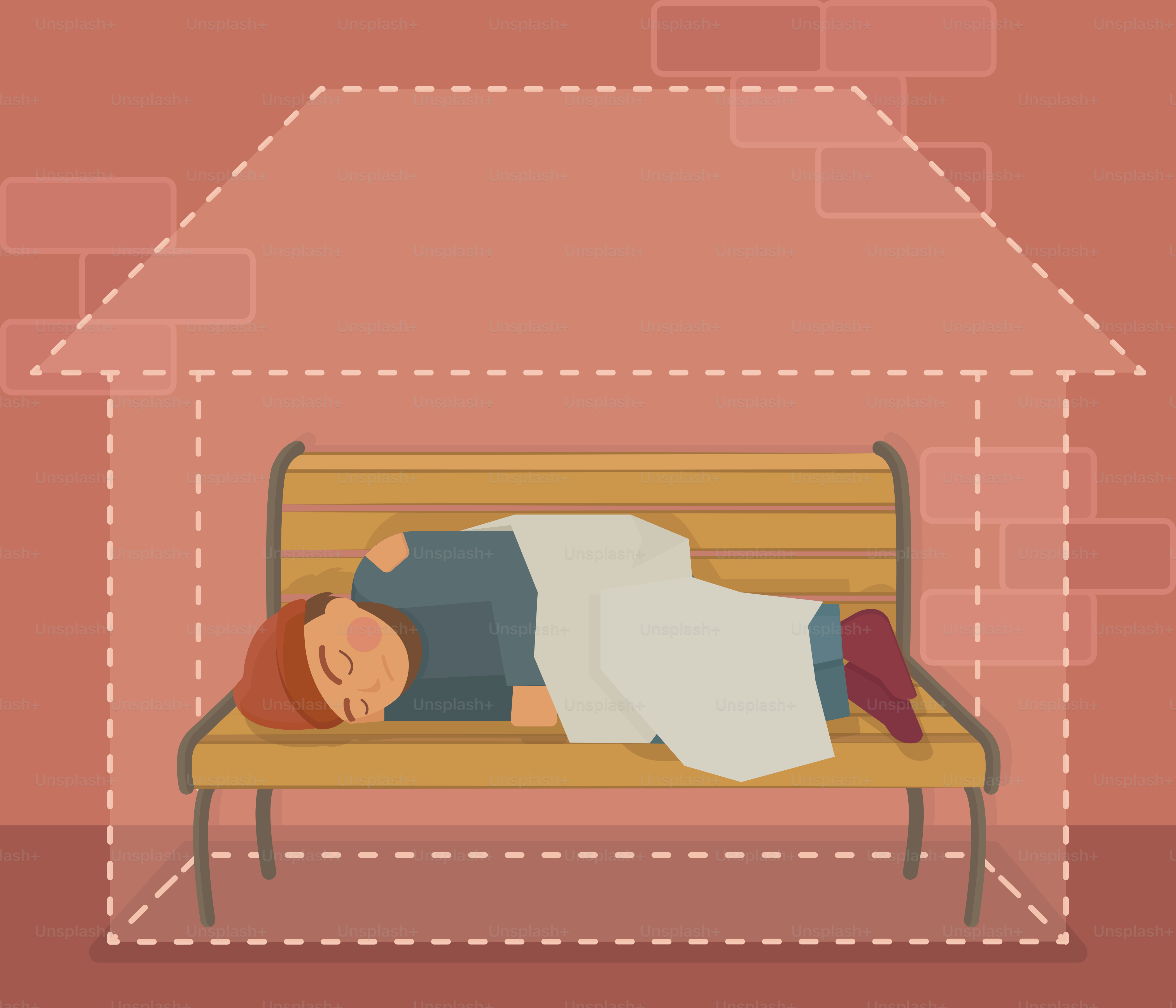 A homeless person sleeps on a park bench.