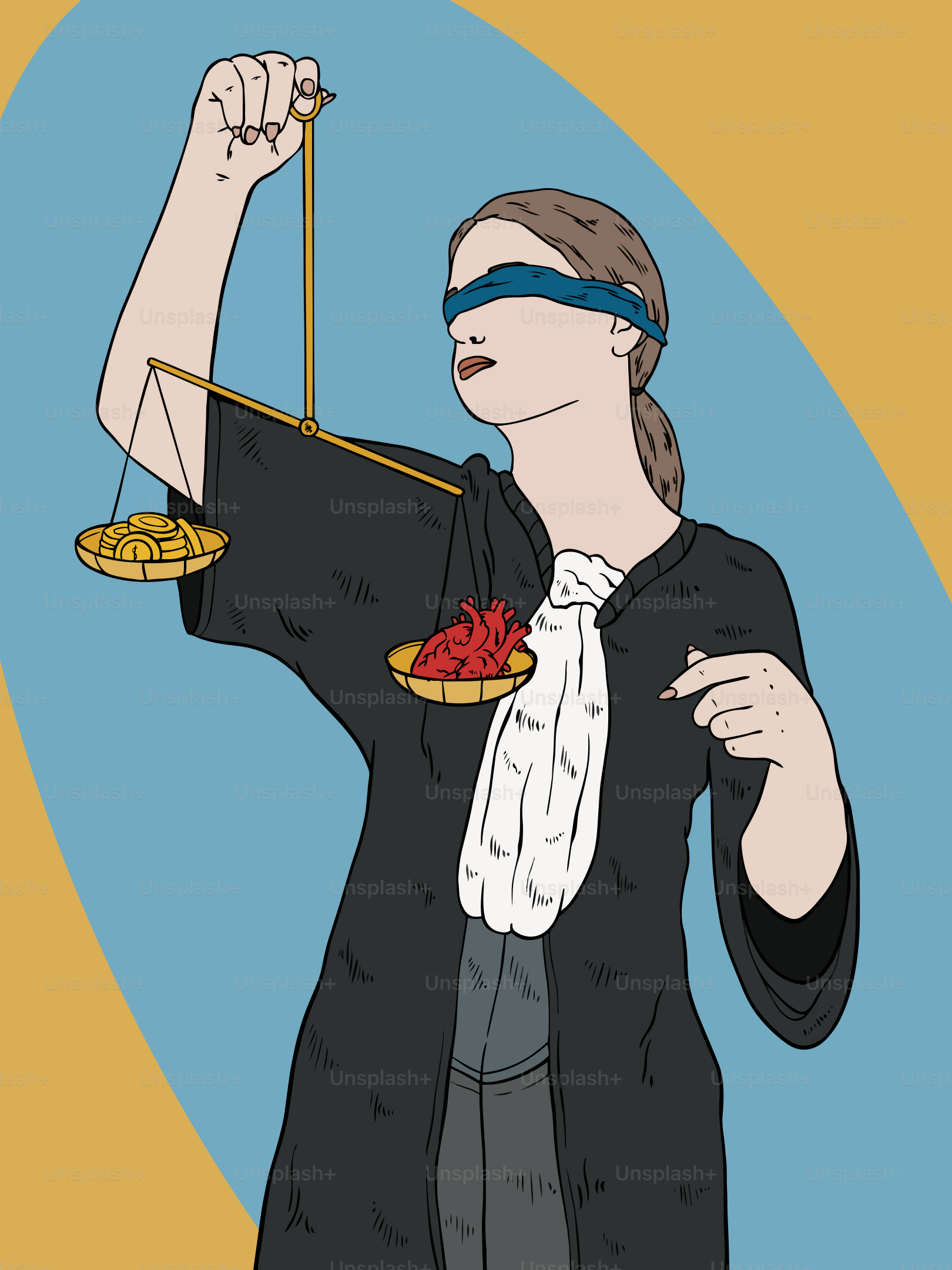 Lady justice weighs a heart in the balance.