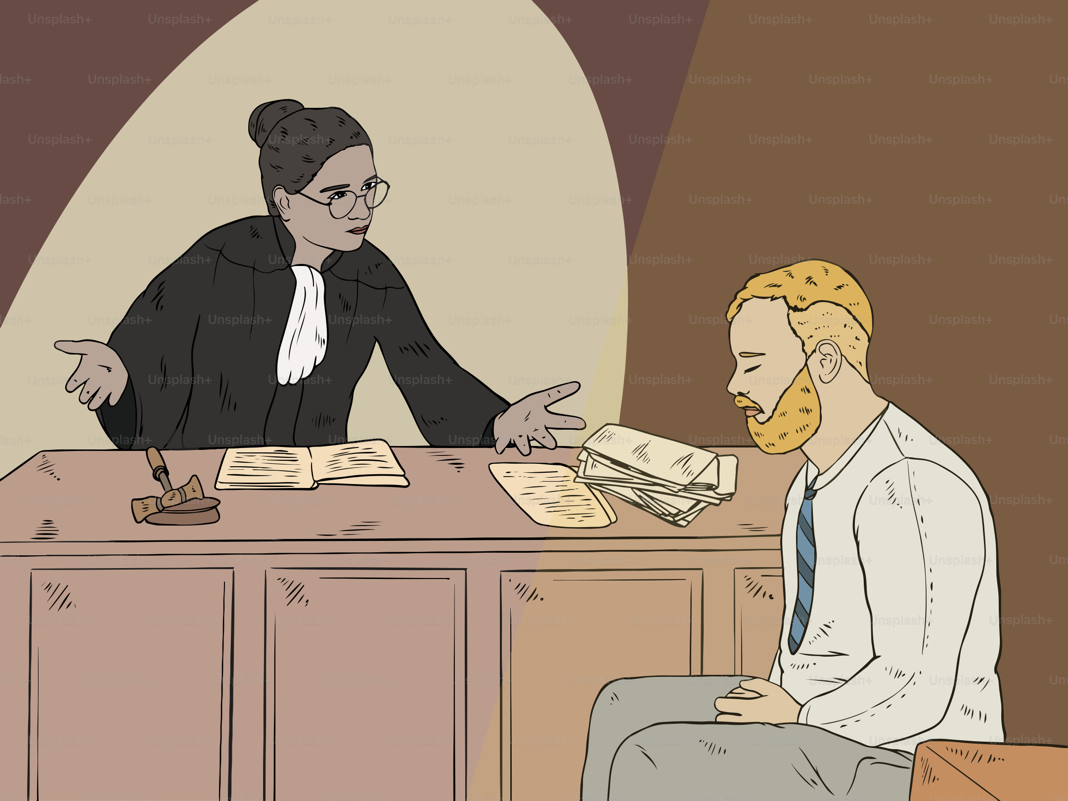 A judge addresses a defendant in court.