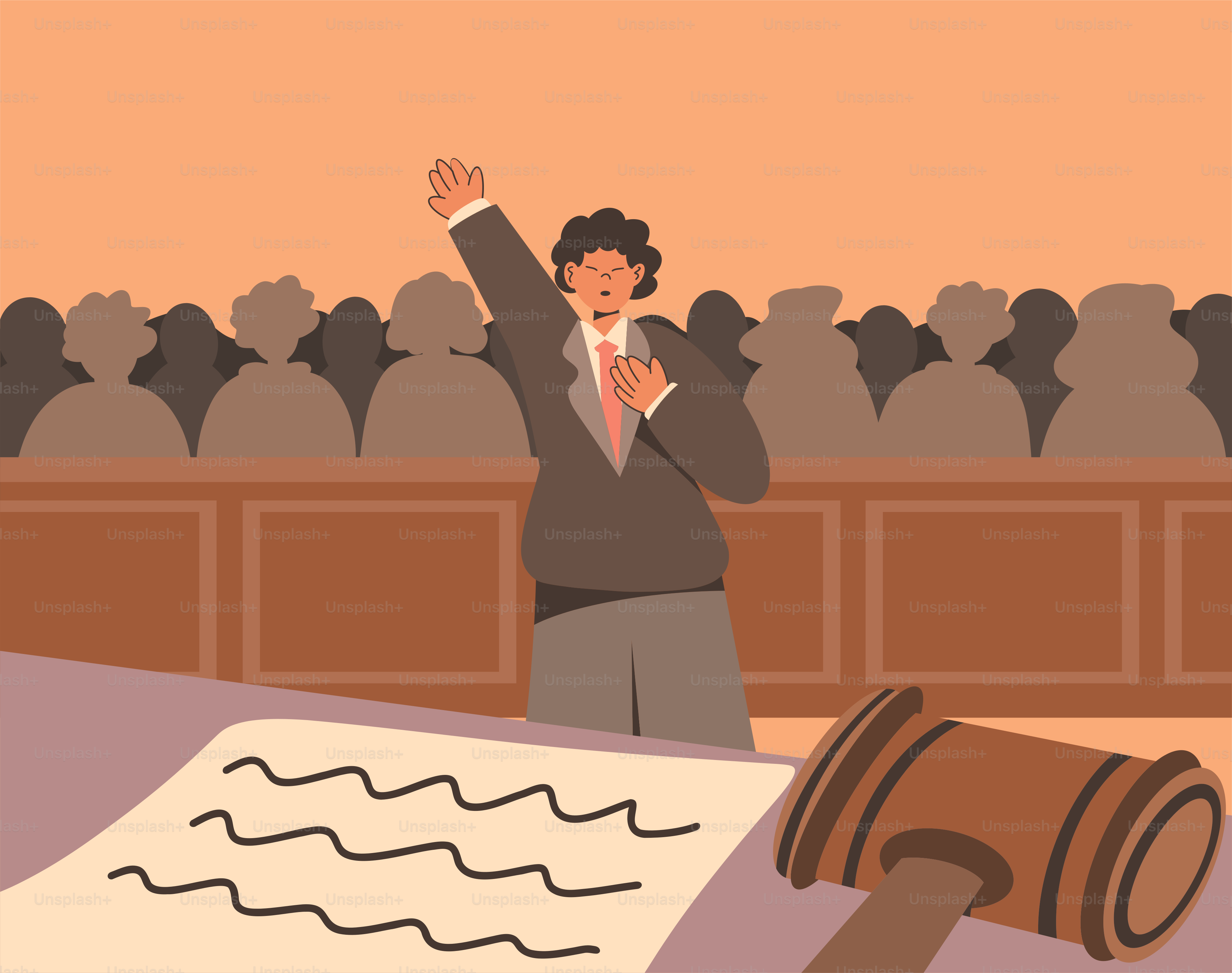 A lawyer speaks at the courtroom, making a statement.