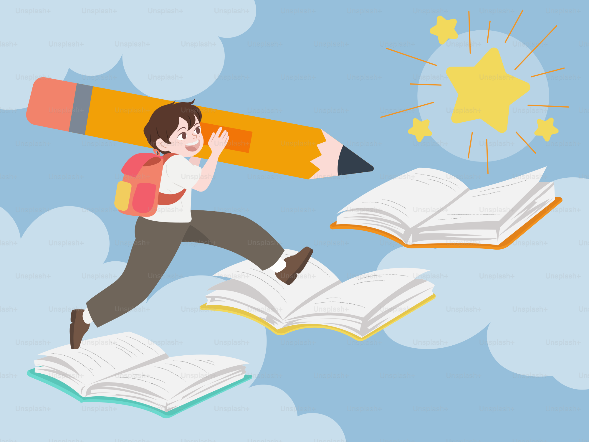 生徒は本で輝く星に到達することを夢見ています。