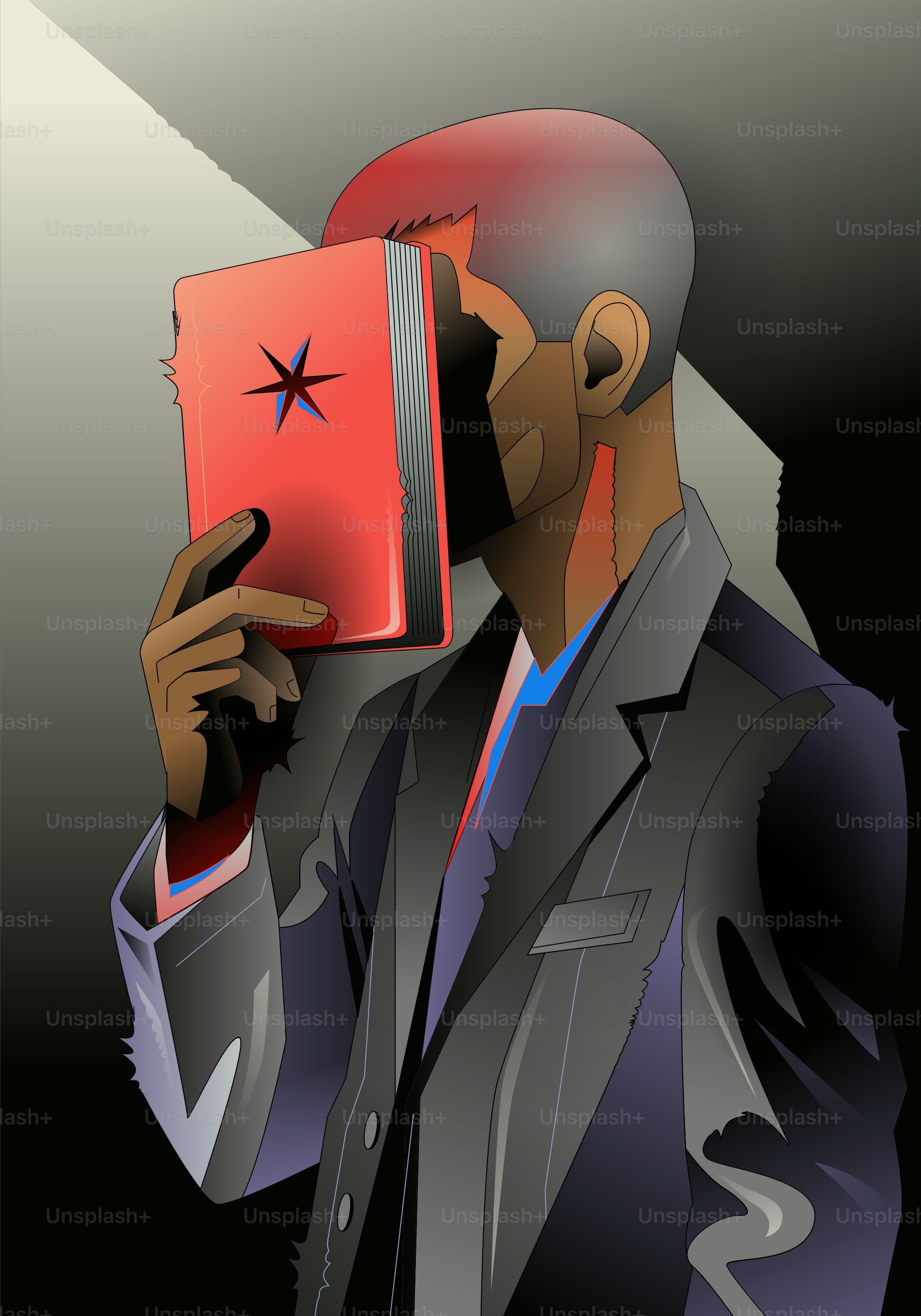 A man hides his face behind a book.
