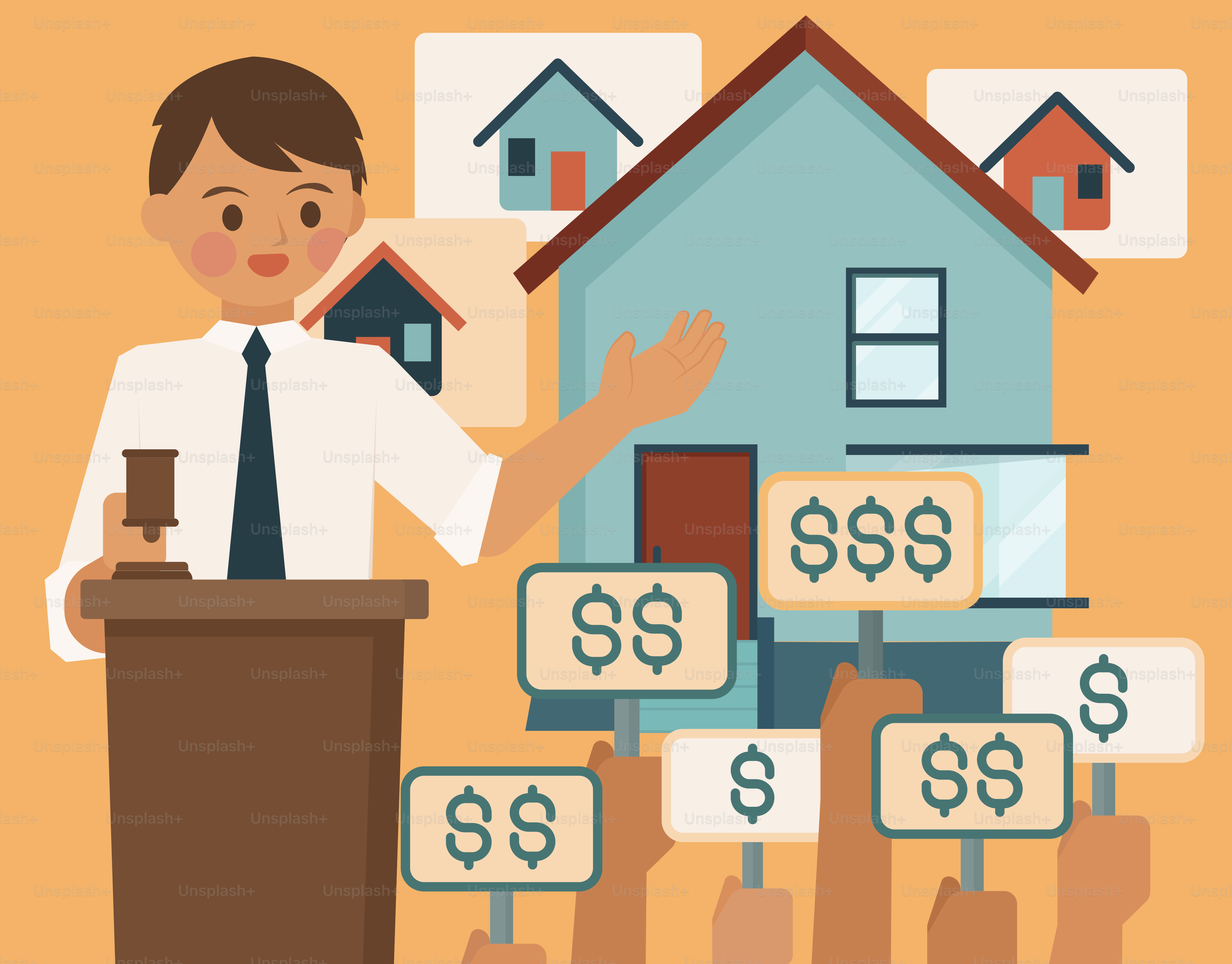 Un subastador vende casas al mejor postor. vector – Imagen de Casa en  Unsplash, image size:3000x2348