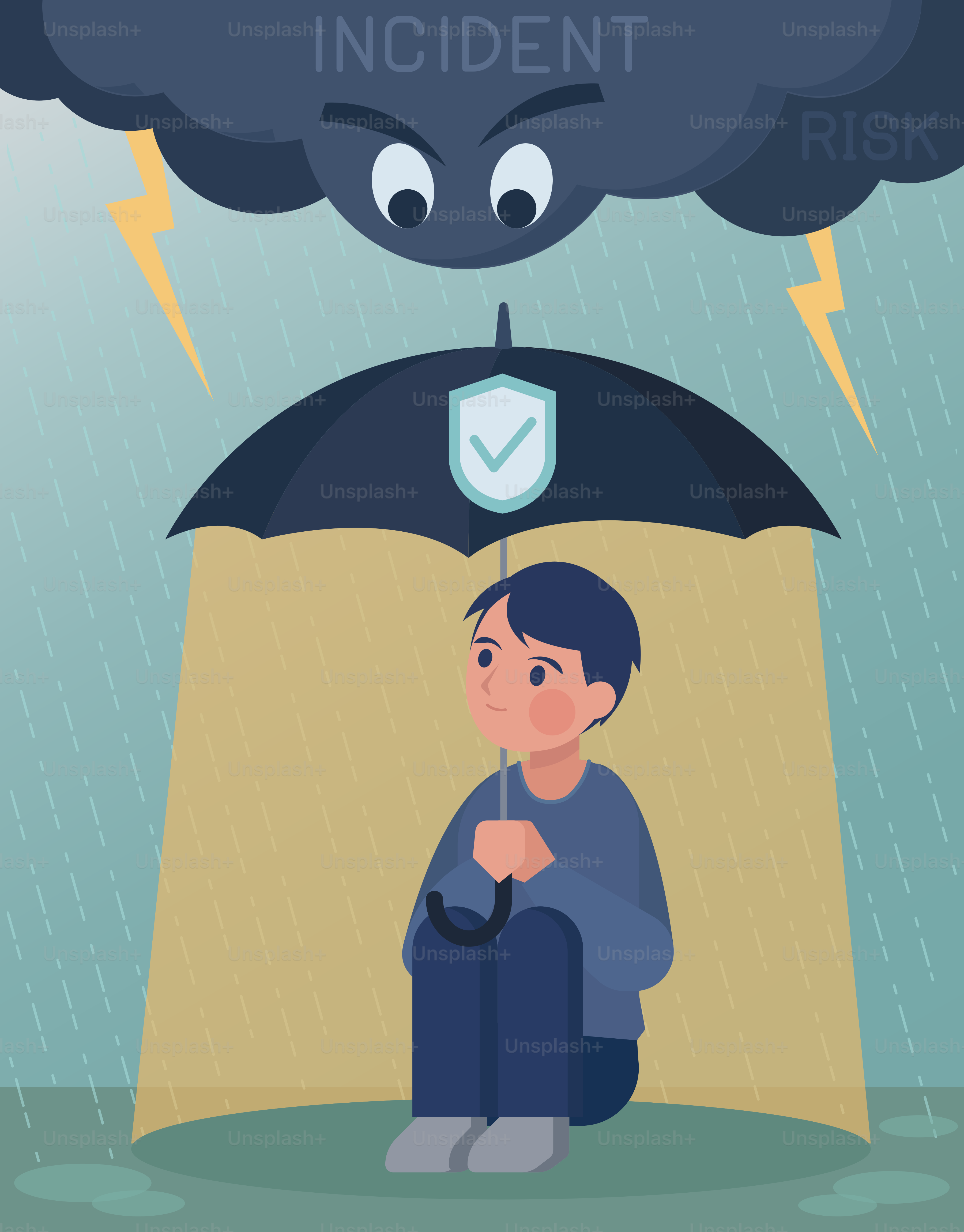 La protezione protegge una persona dalla tempesta del rischio.