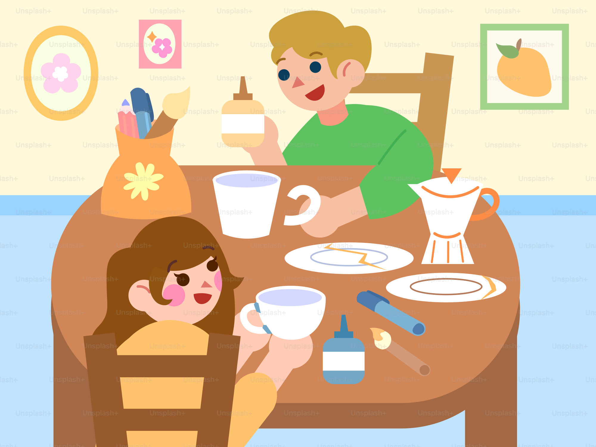 Kids are crafting and having fun at the table.