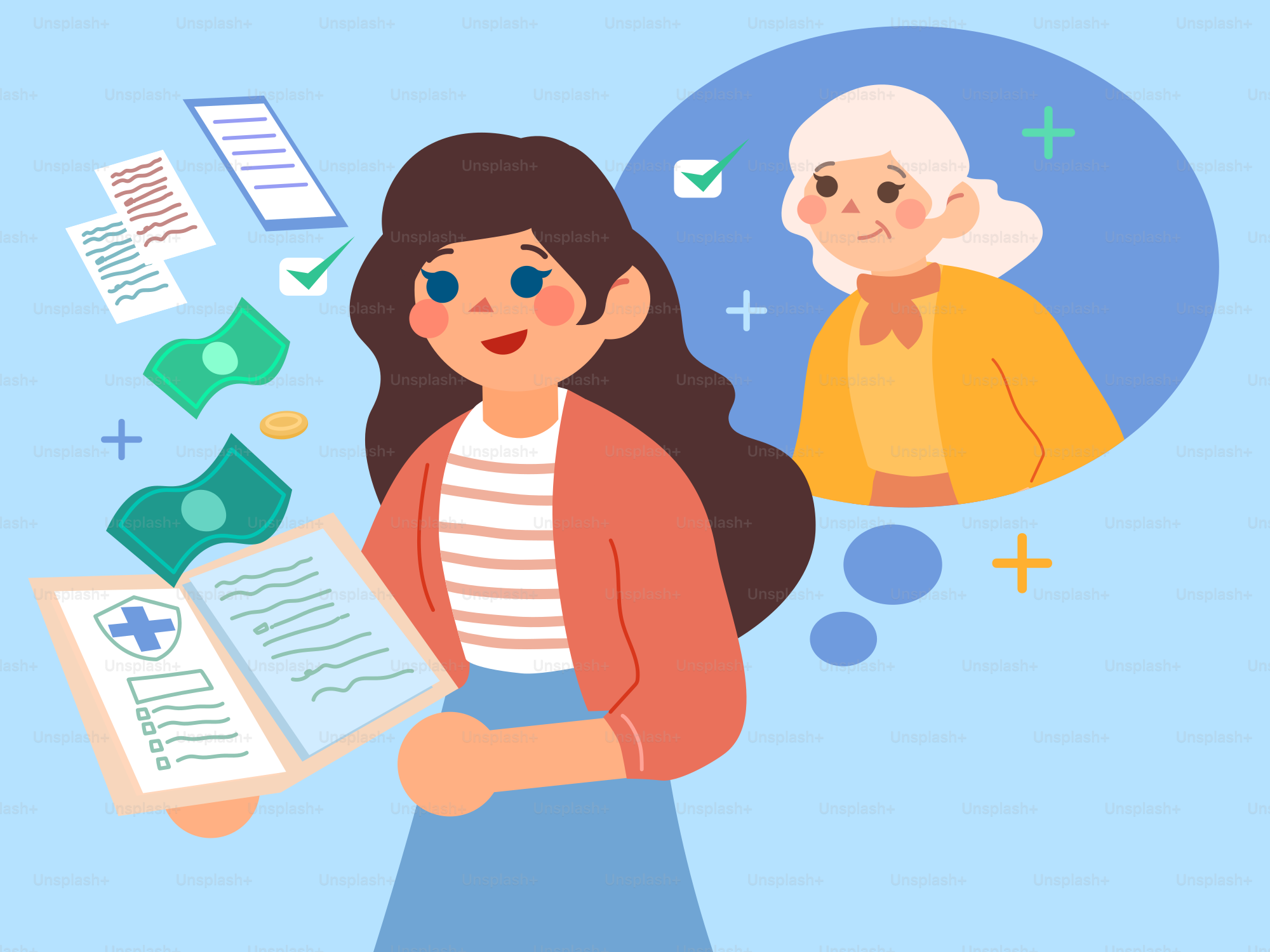 Woman plans healthcare and finances for her elderly relative.