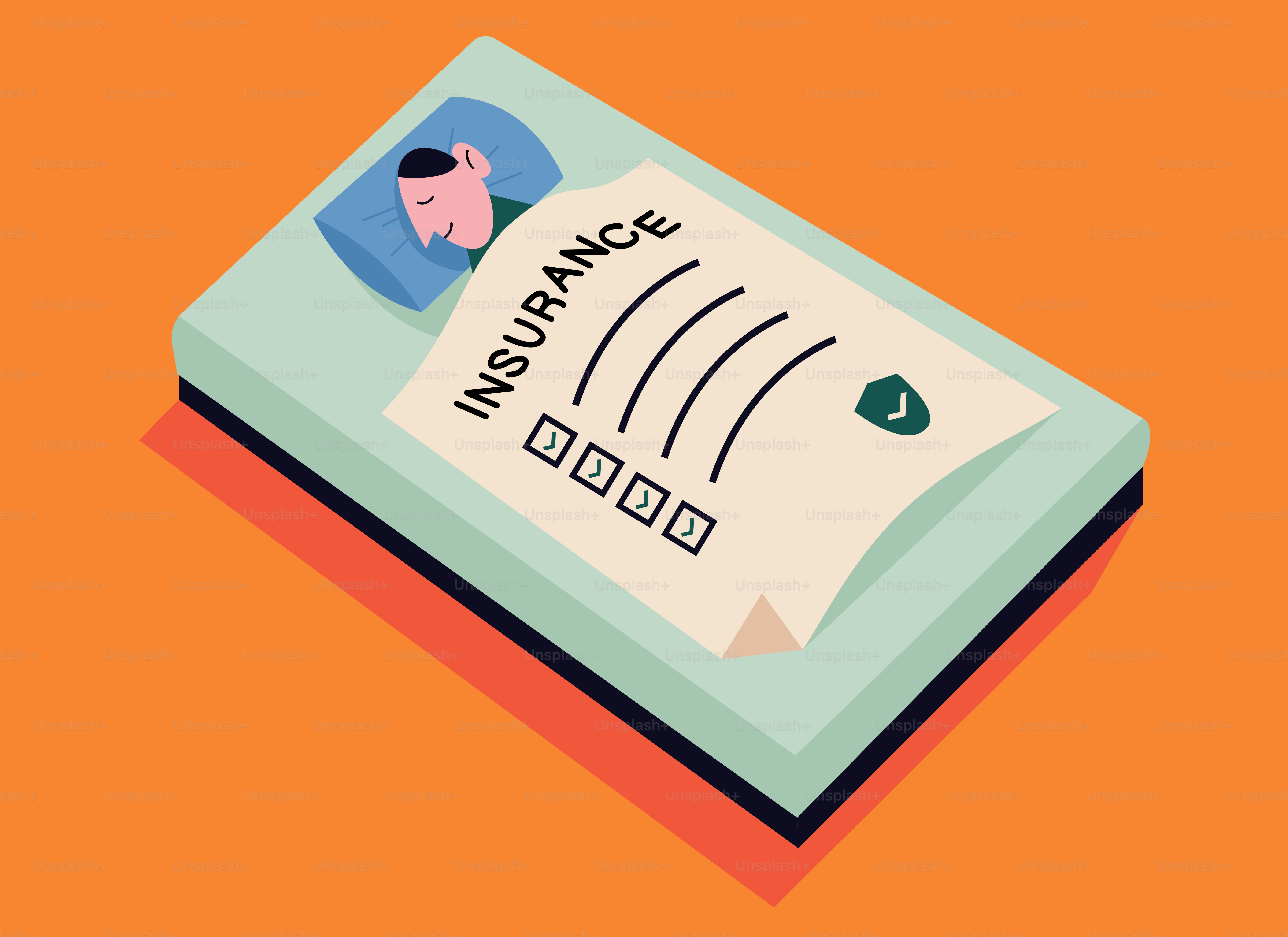 Insurance covers a sleeping man in bed.