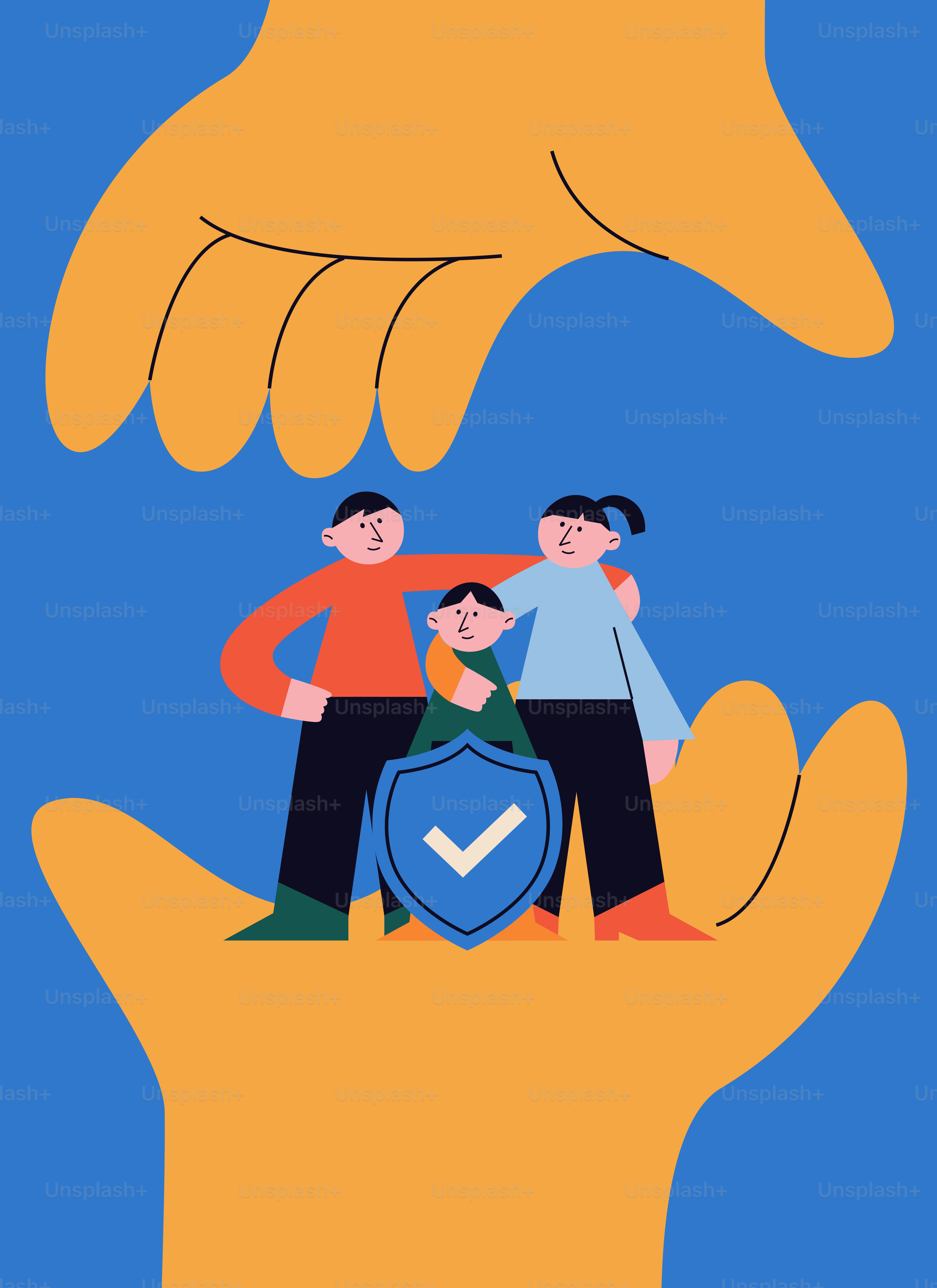Family is protected under the supporting hands.