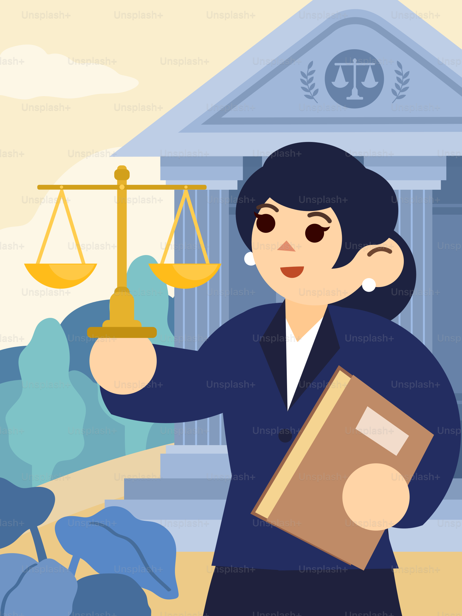 A lawyer holds scales of justice.