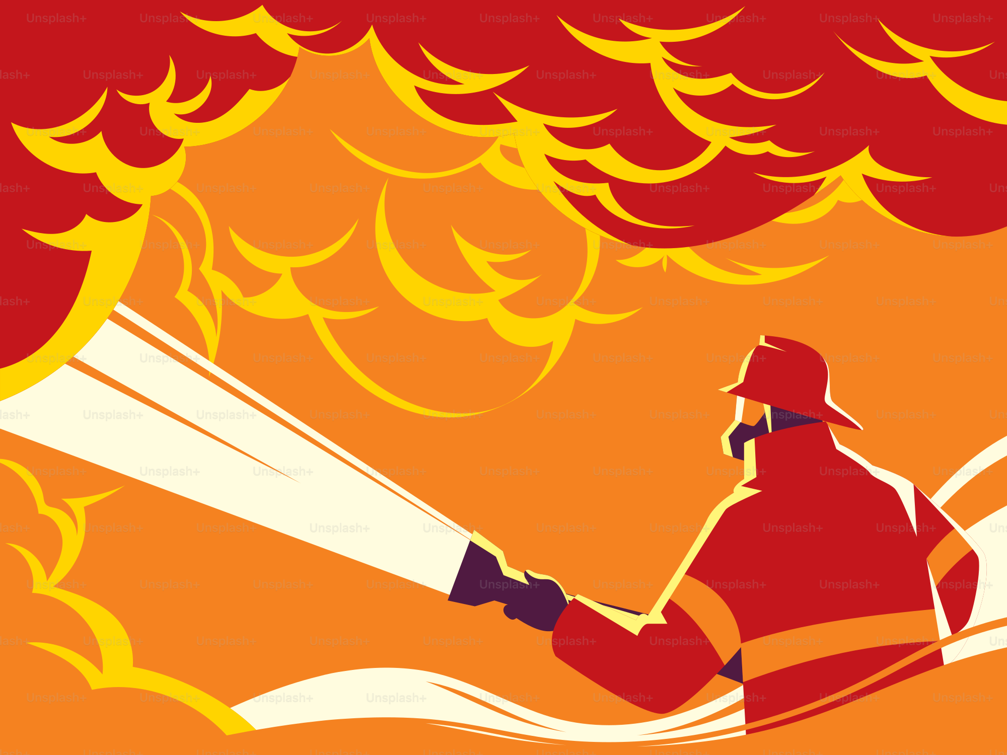 A firefighter extinguishes flames with water.