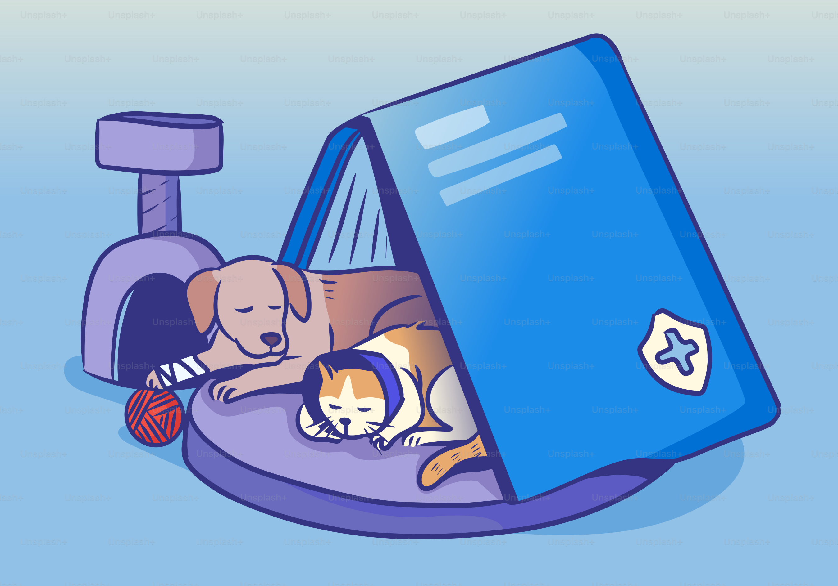Sick pets rest comfortably under a blue blanket.