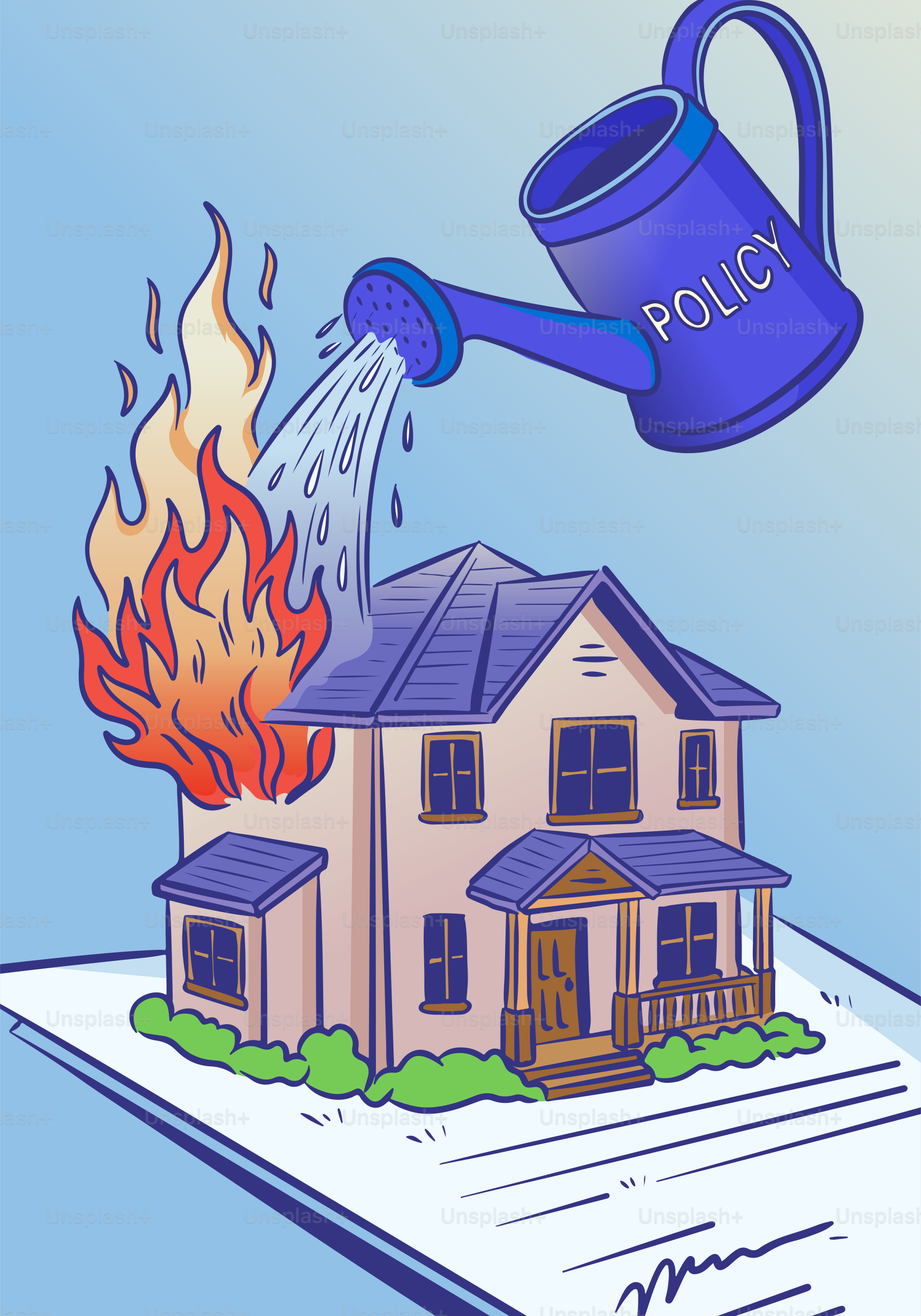 Insurance policy puts out the fire in a house.