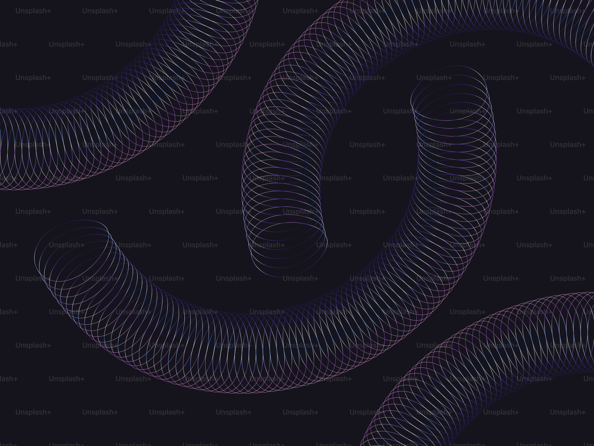 Abstract coils float against a dark background.