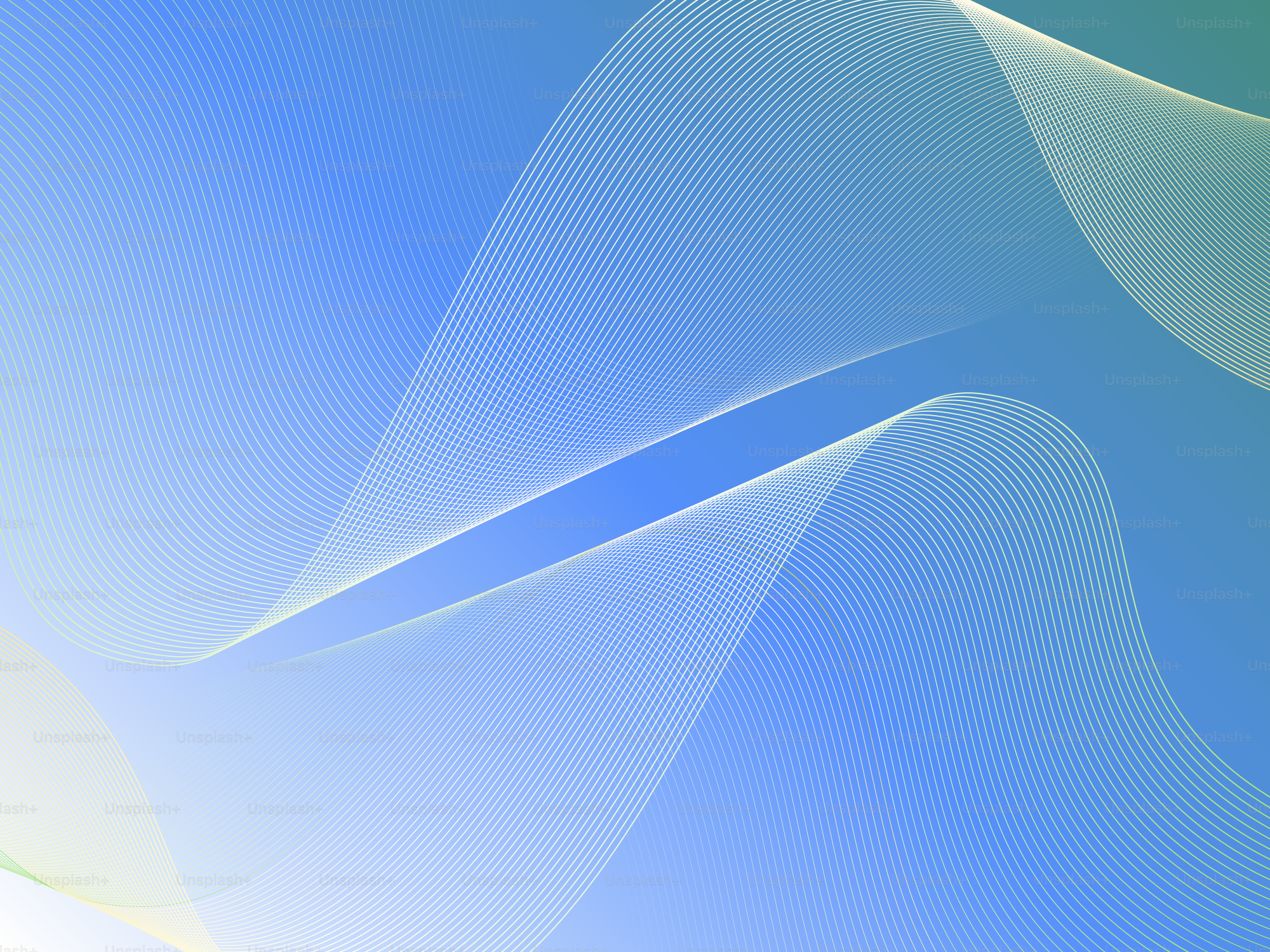 Wavy, white lines overlay a blue gradient background.