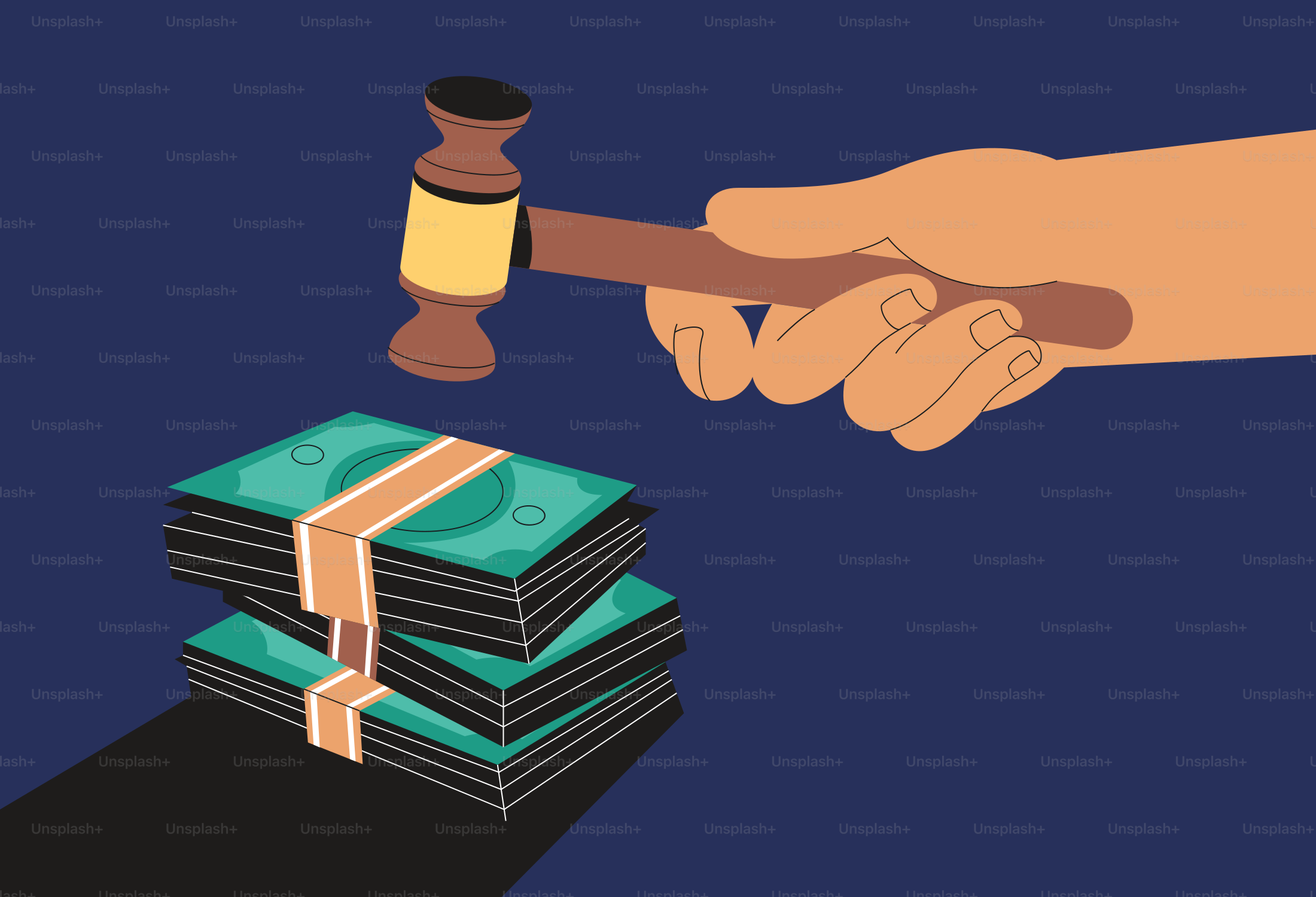 Une main frappe l’argent avec un marteau.