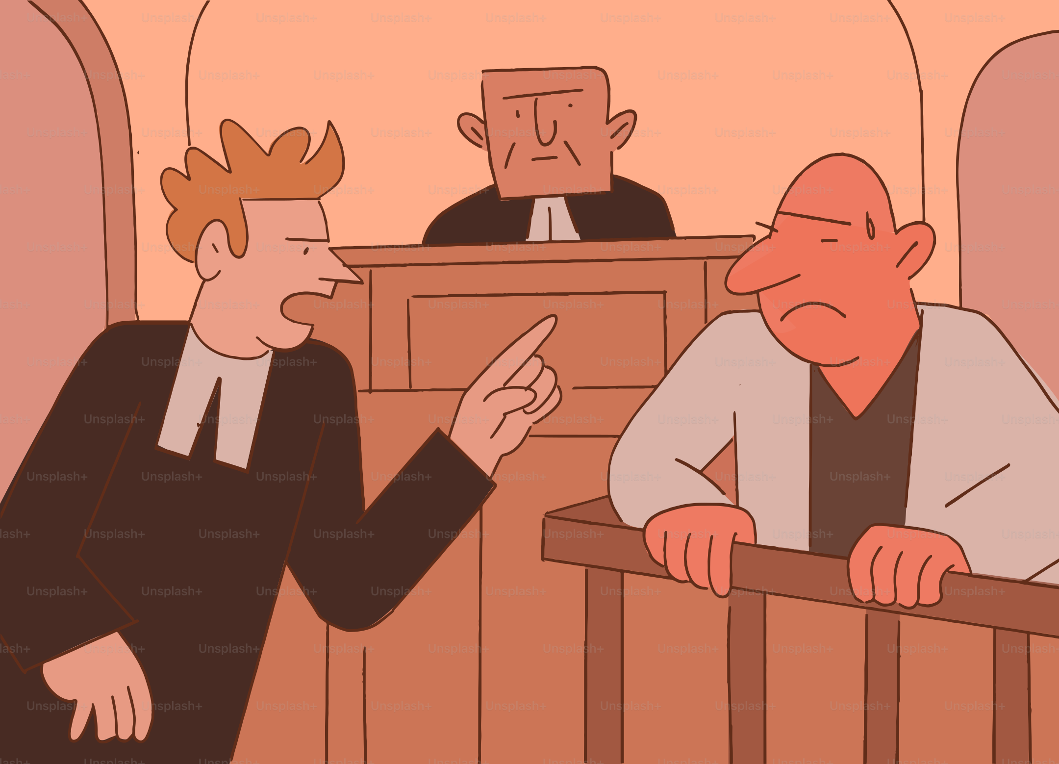 A lawyer is arguing with the defendant in court.