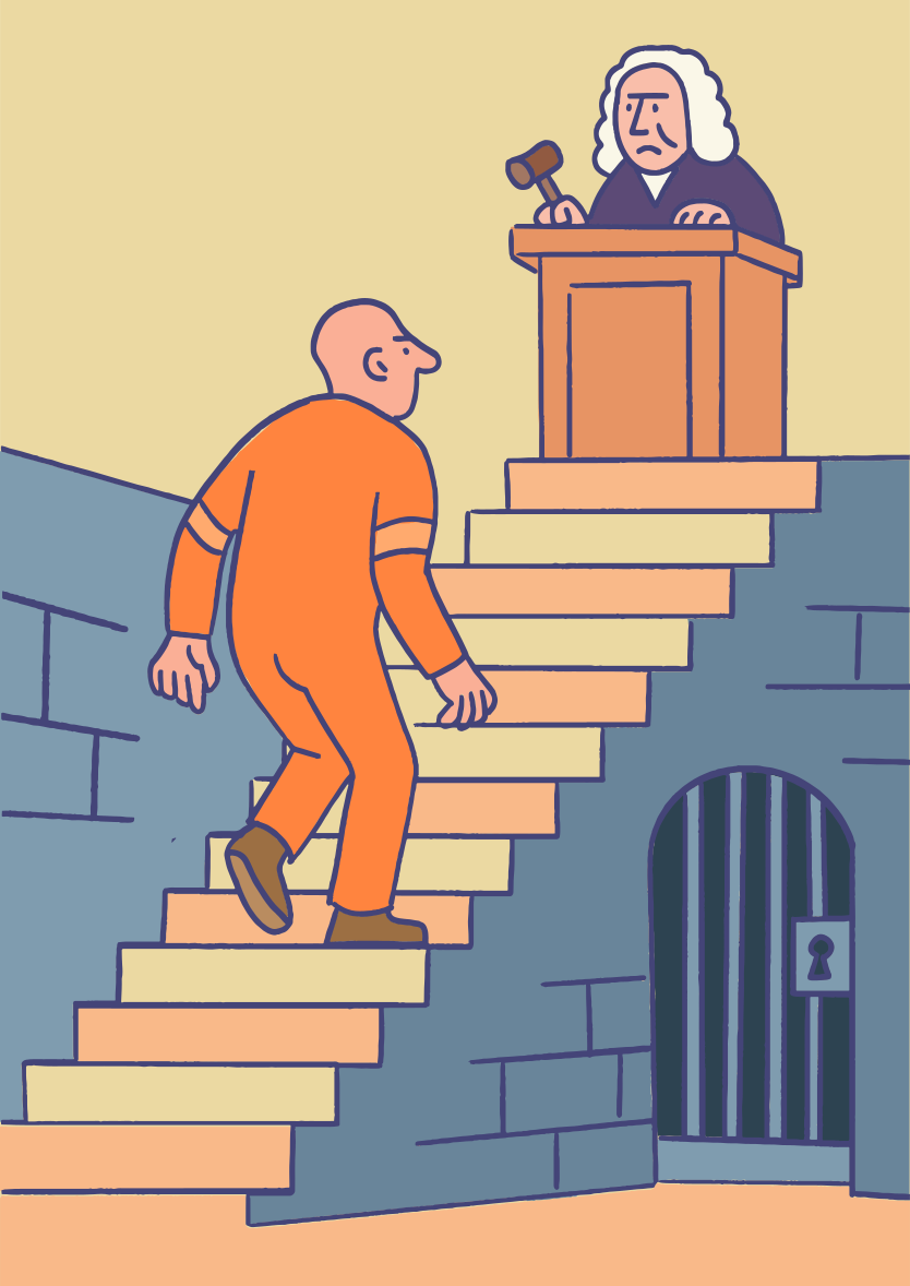 Un prisonnier s’avance vers le juge.