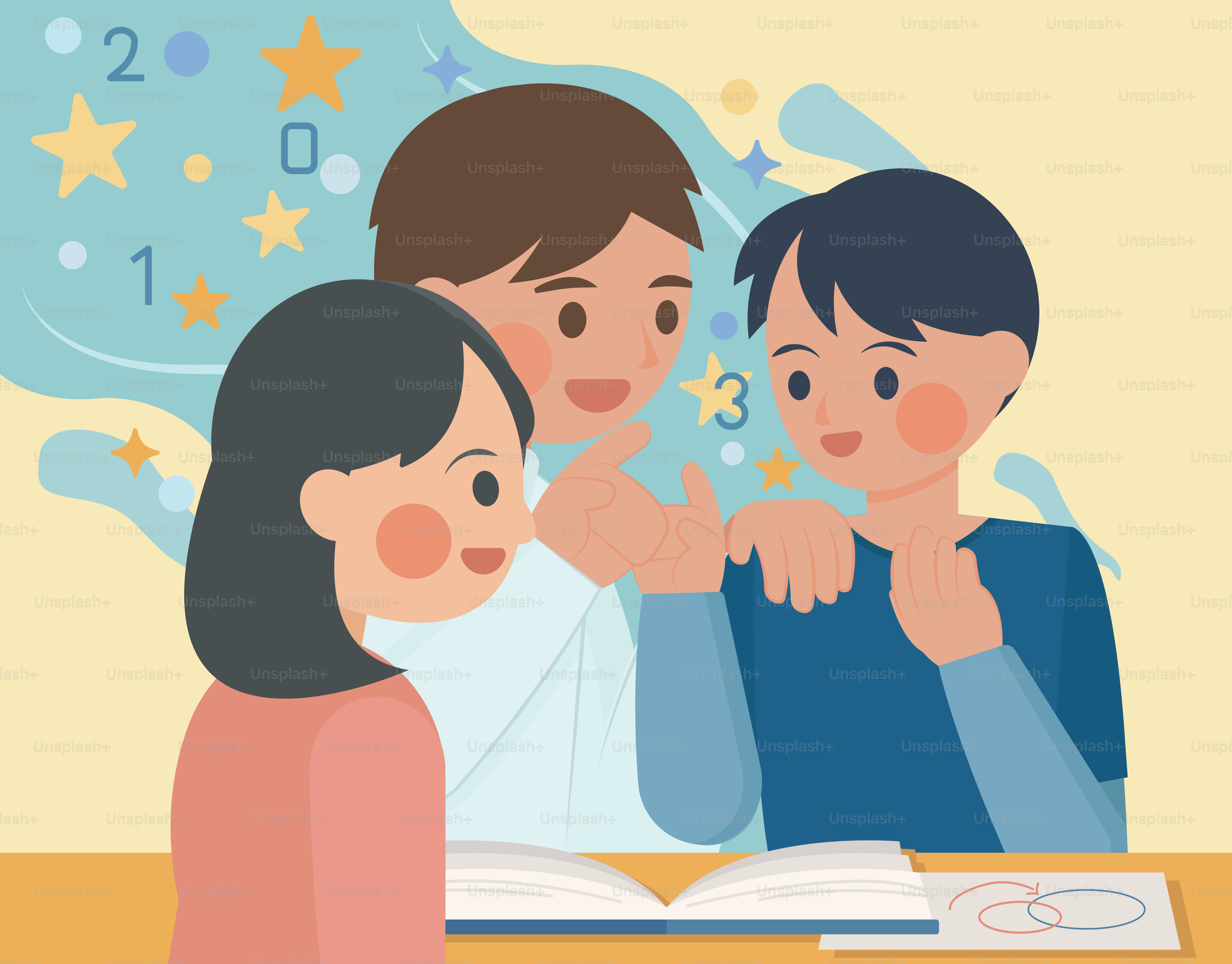 Un profesor lee con los alumnos.