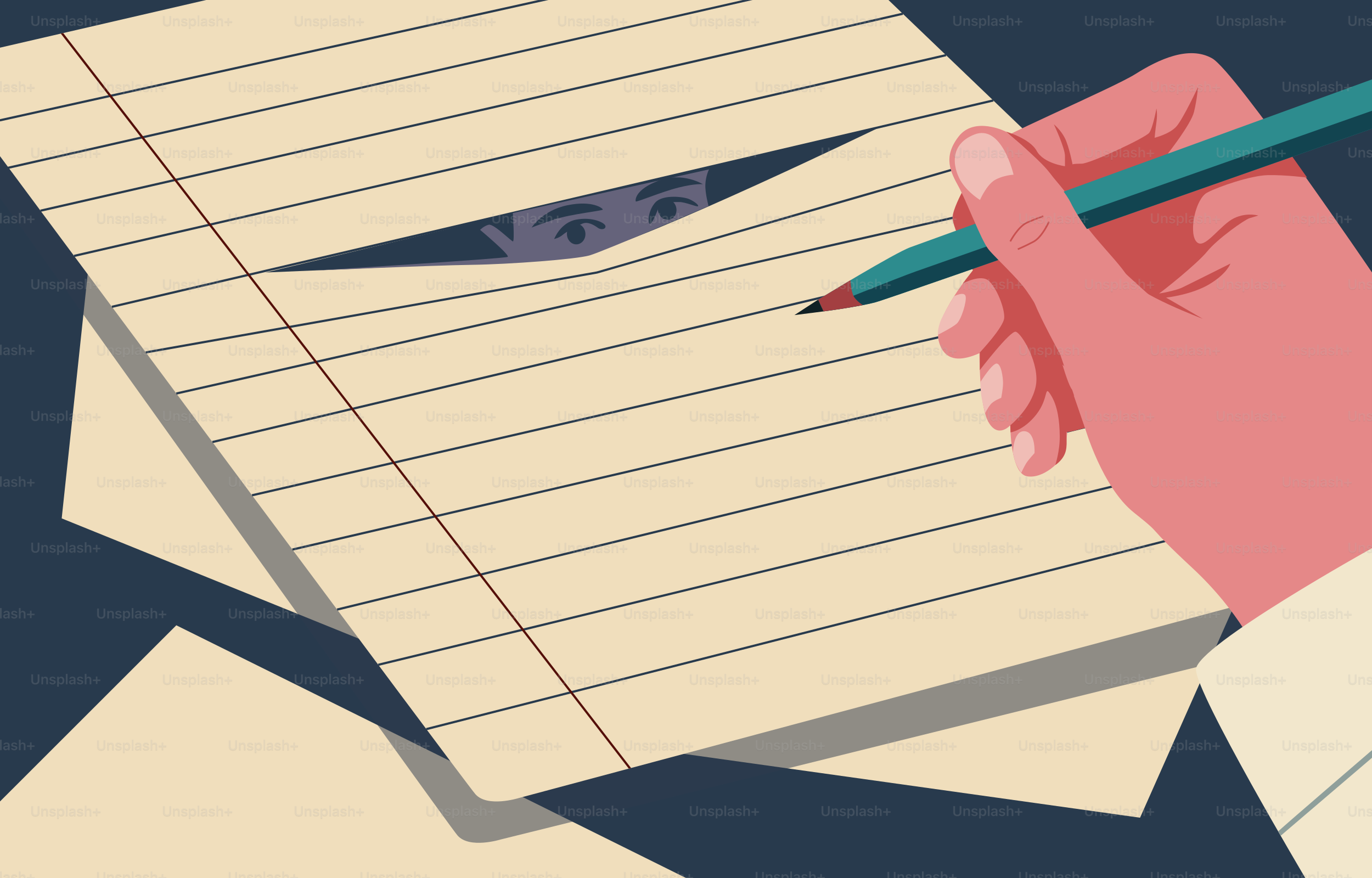 Someone is writing while being watched through the paper.