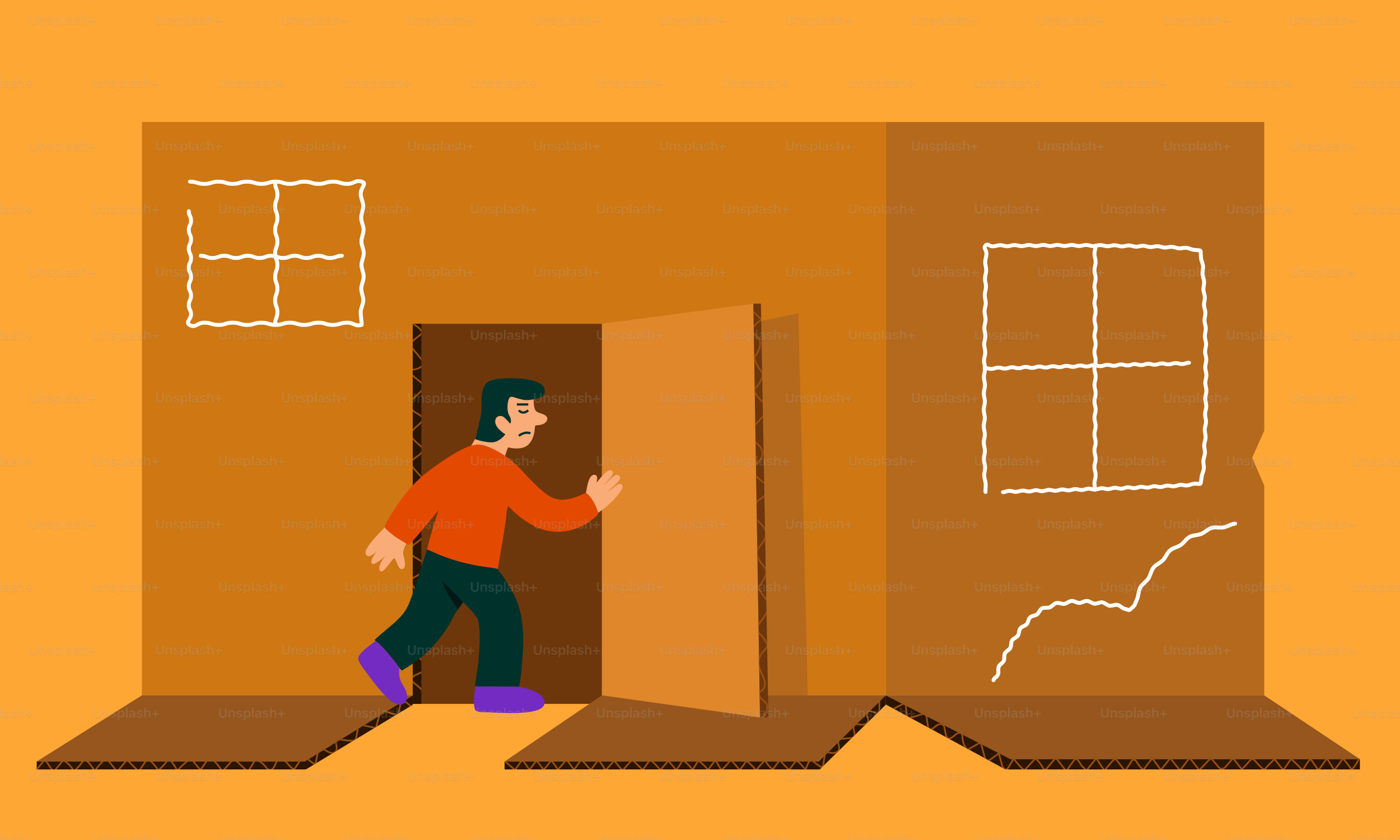 A man walks through a door.