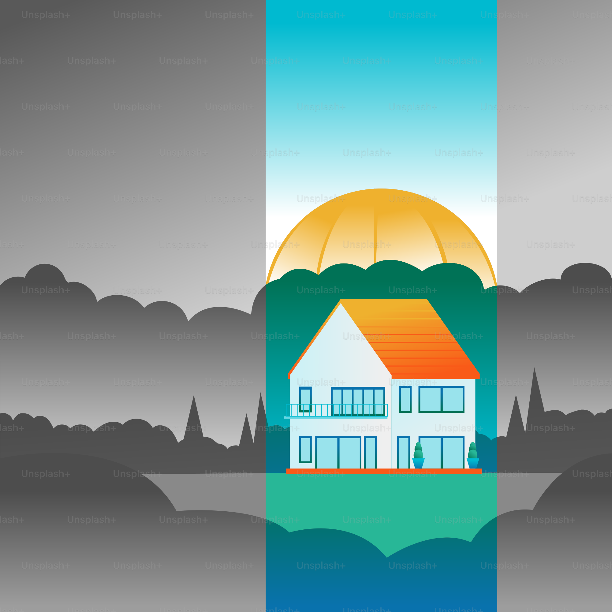 Maison protégée en toute sécurité contre les intempéries.