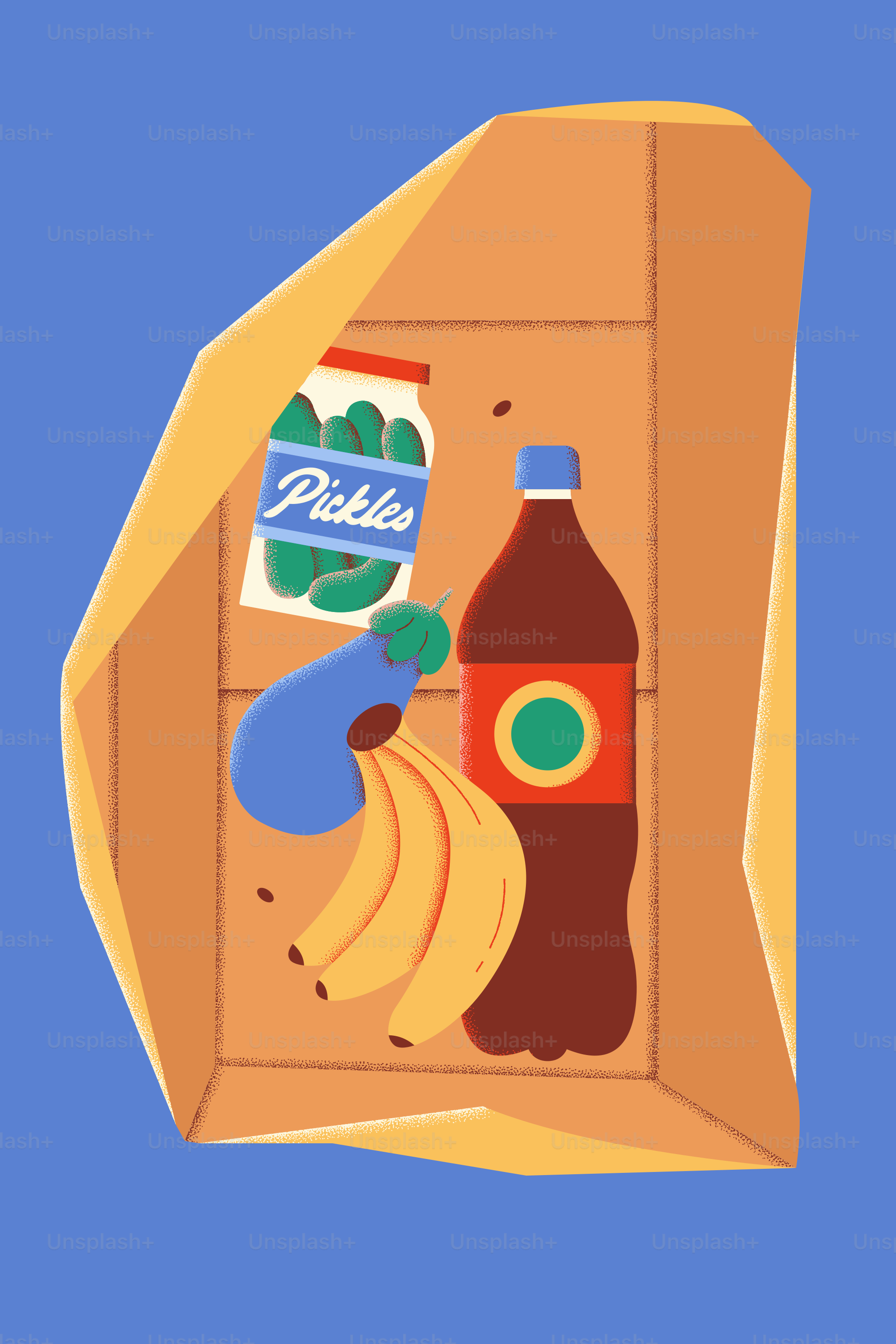 Groceries are in a brown box.