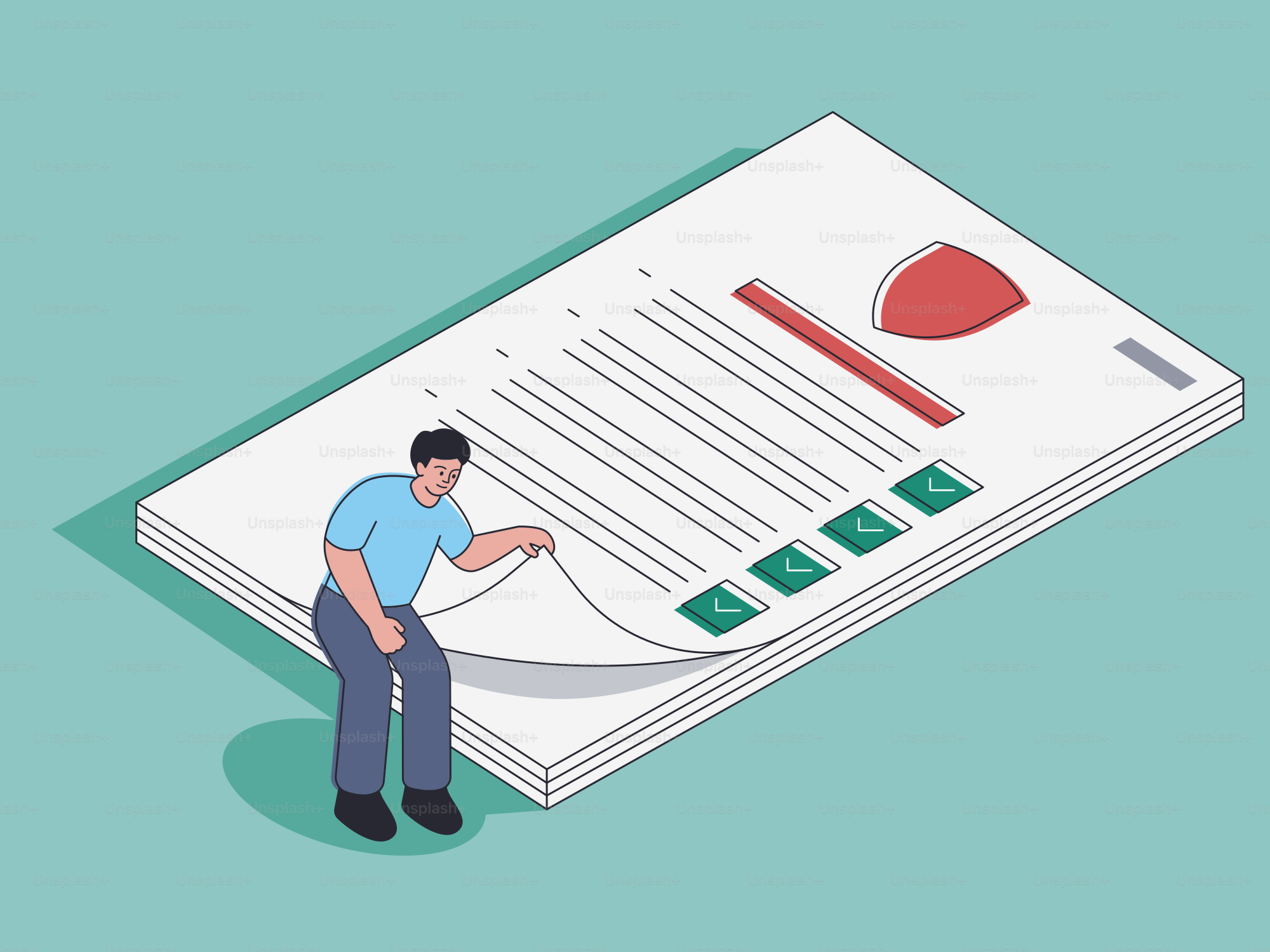 Uma pessoa examina um grande documento ou formulário.