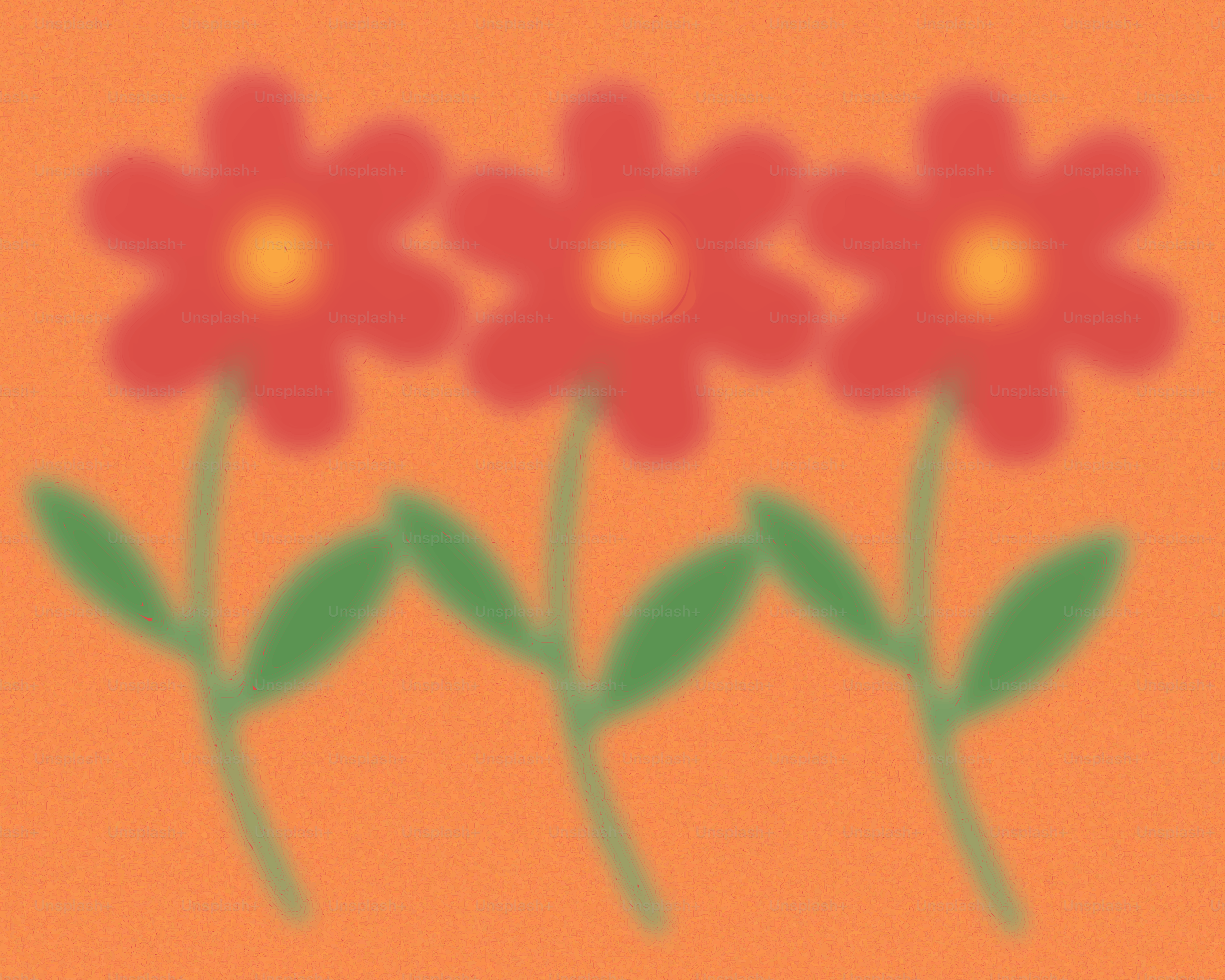 Three red flowers bloom against an orange background.