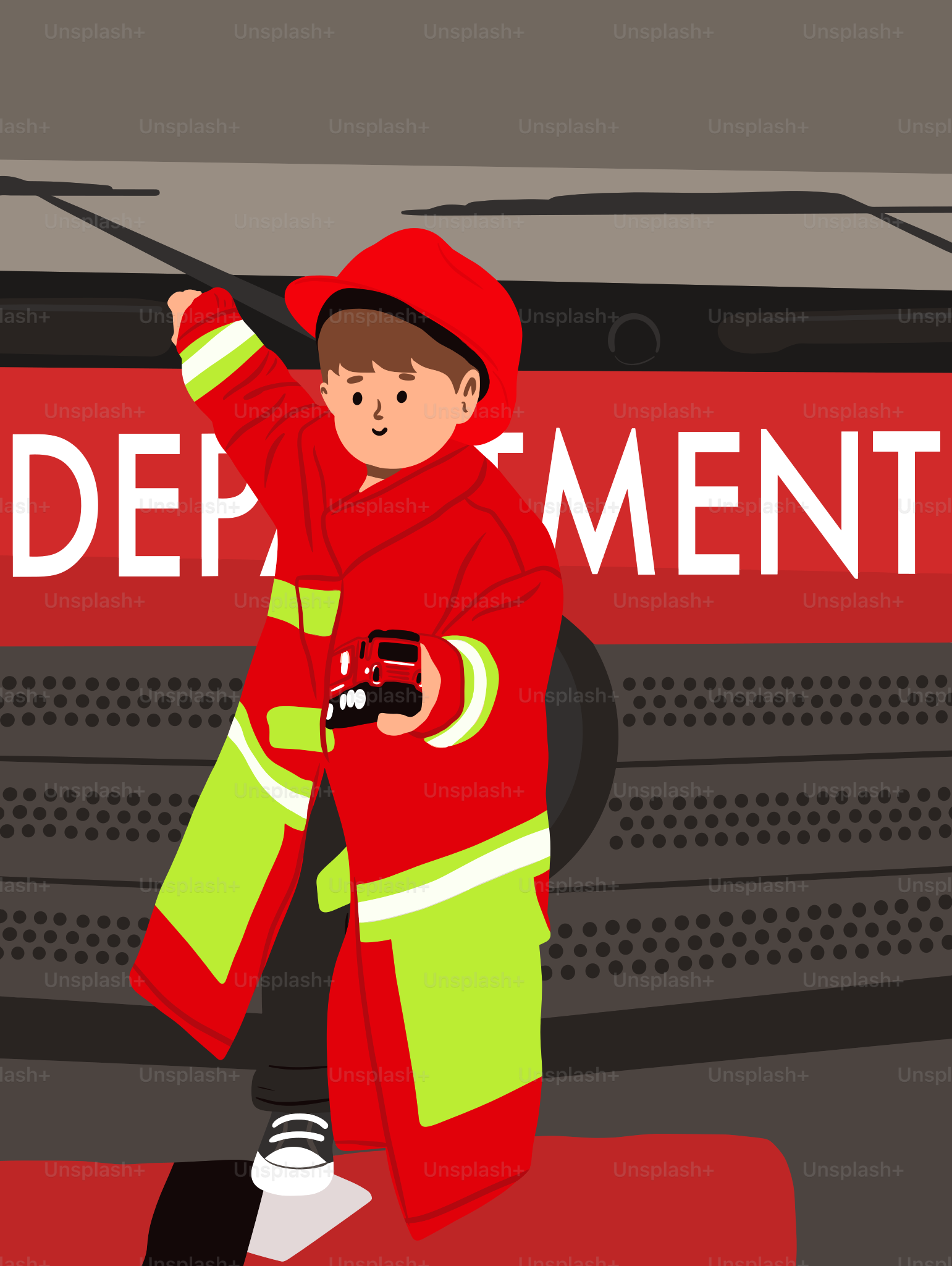 A child dressed as a firefighter.