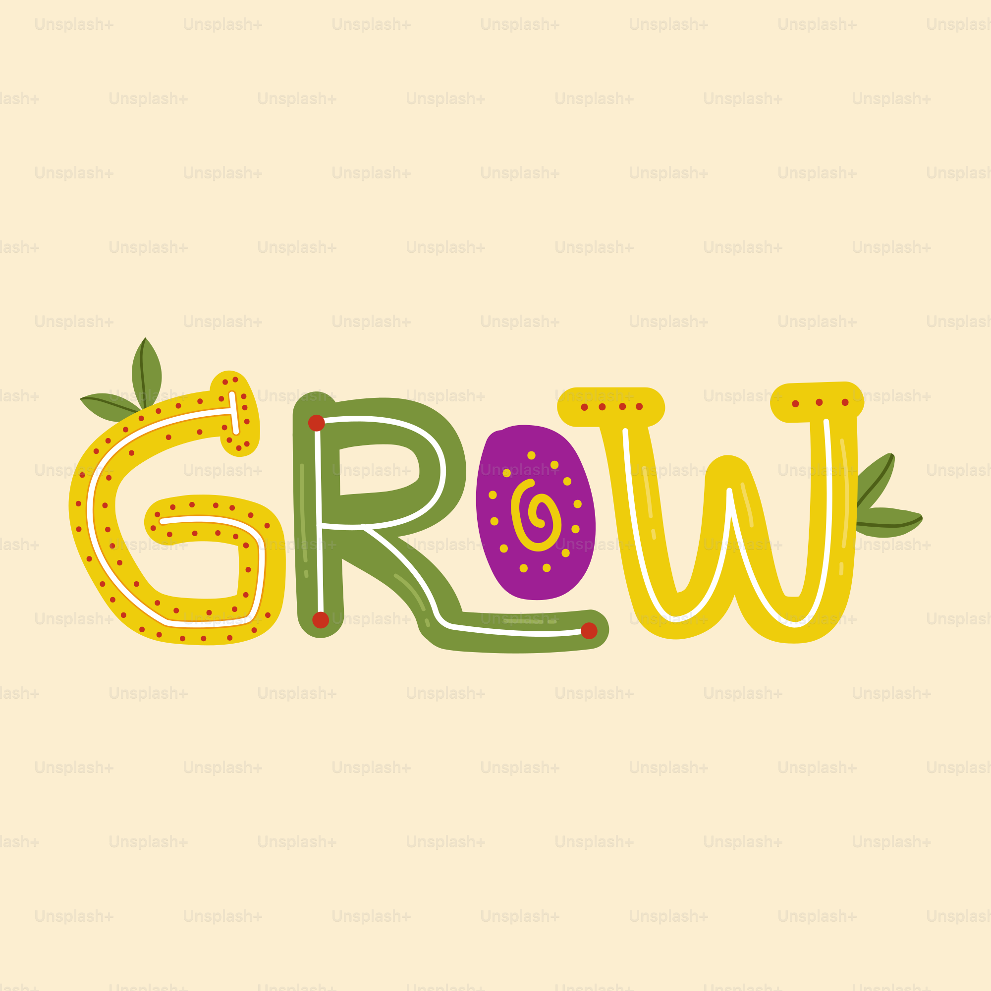 L’image indique « grow » avec des lettres amusantes et colorées.