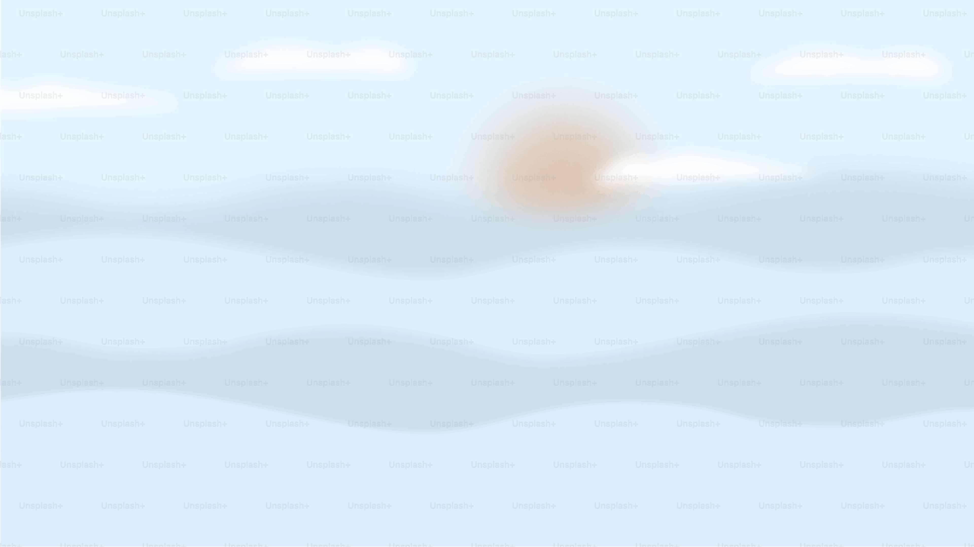 Clouds and sun are above wavy, blue fog.