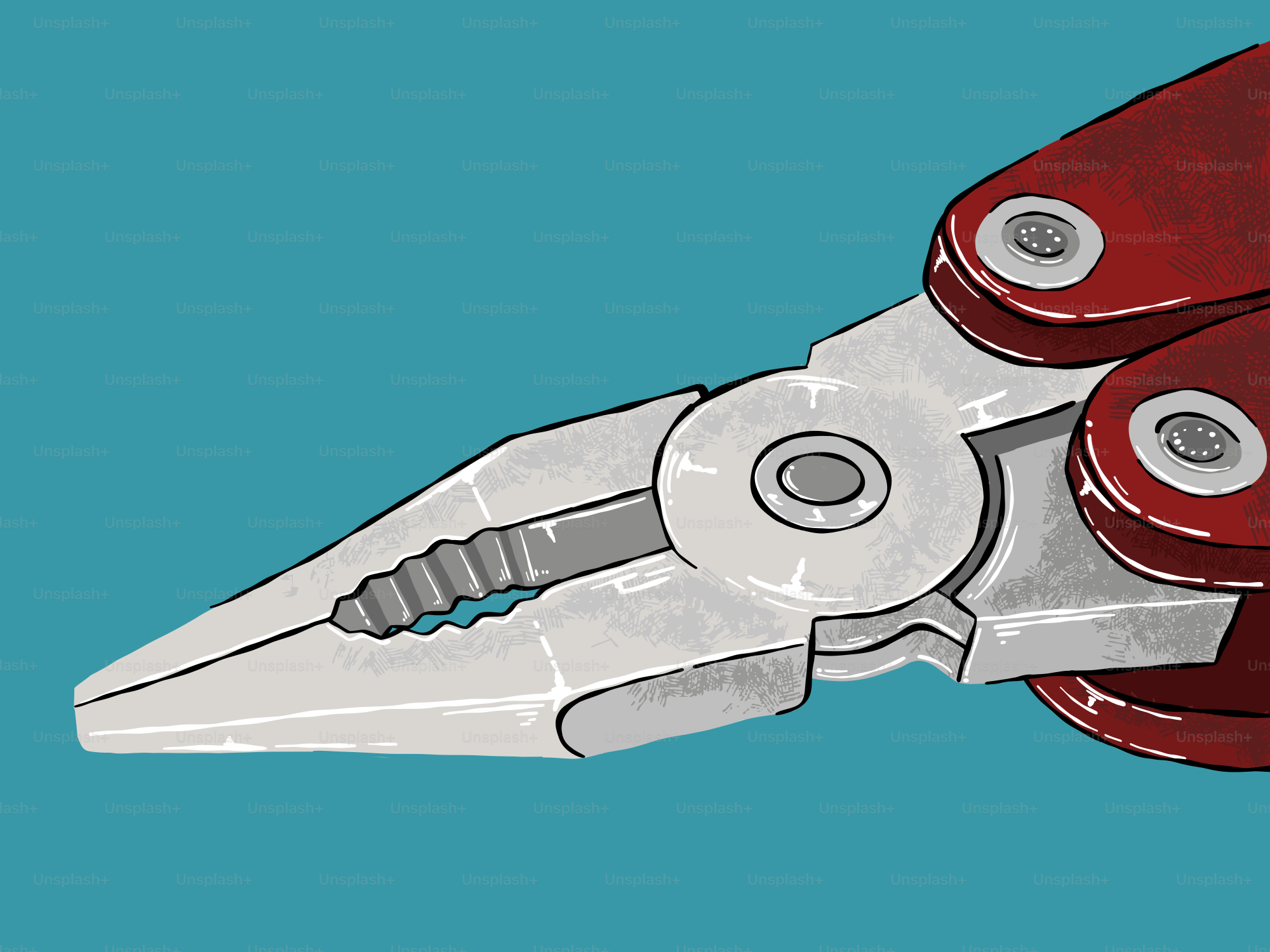 Des pinces aux anses rouges sont affichées.