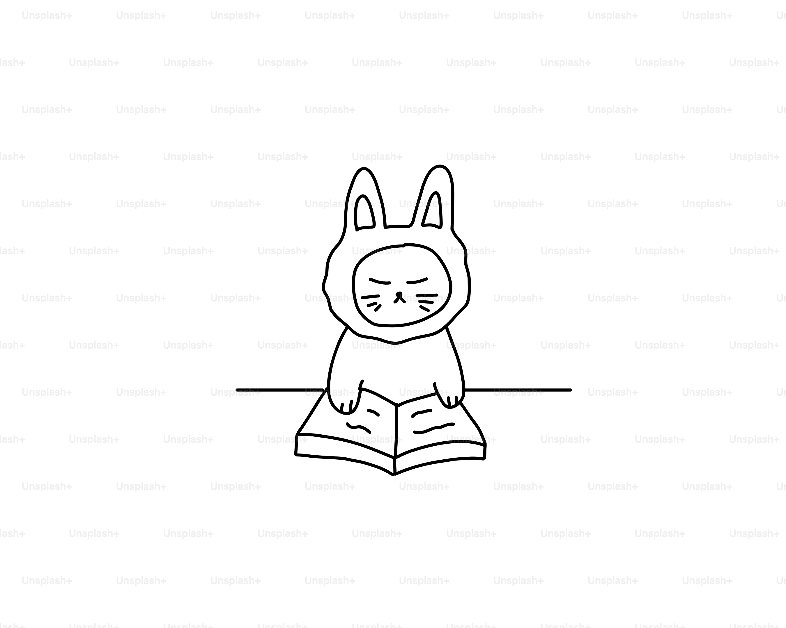 A cat in a bunny outfit is reading.