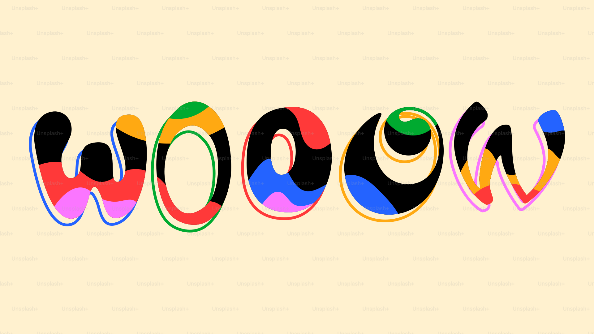"woow" is written in colorful, stylized letters.