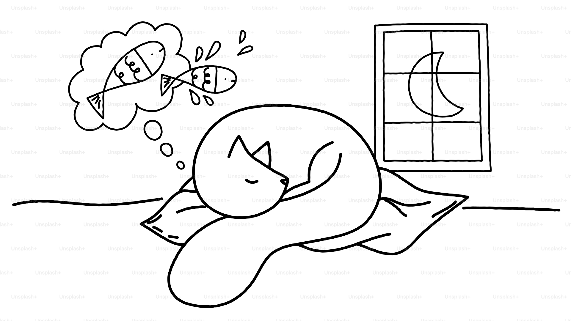 Il gatto addormentato sta sognando pesci.