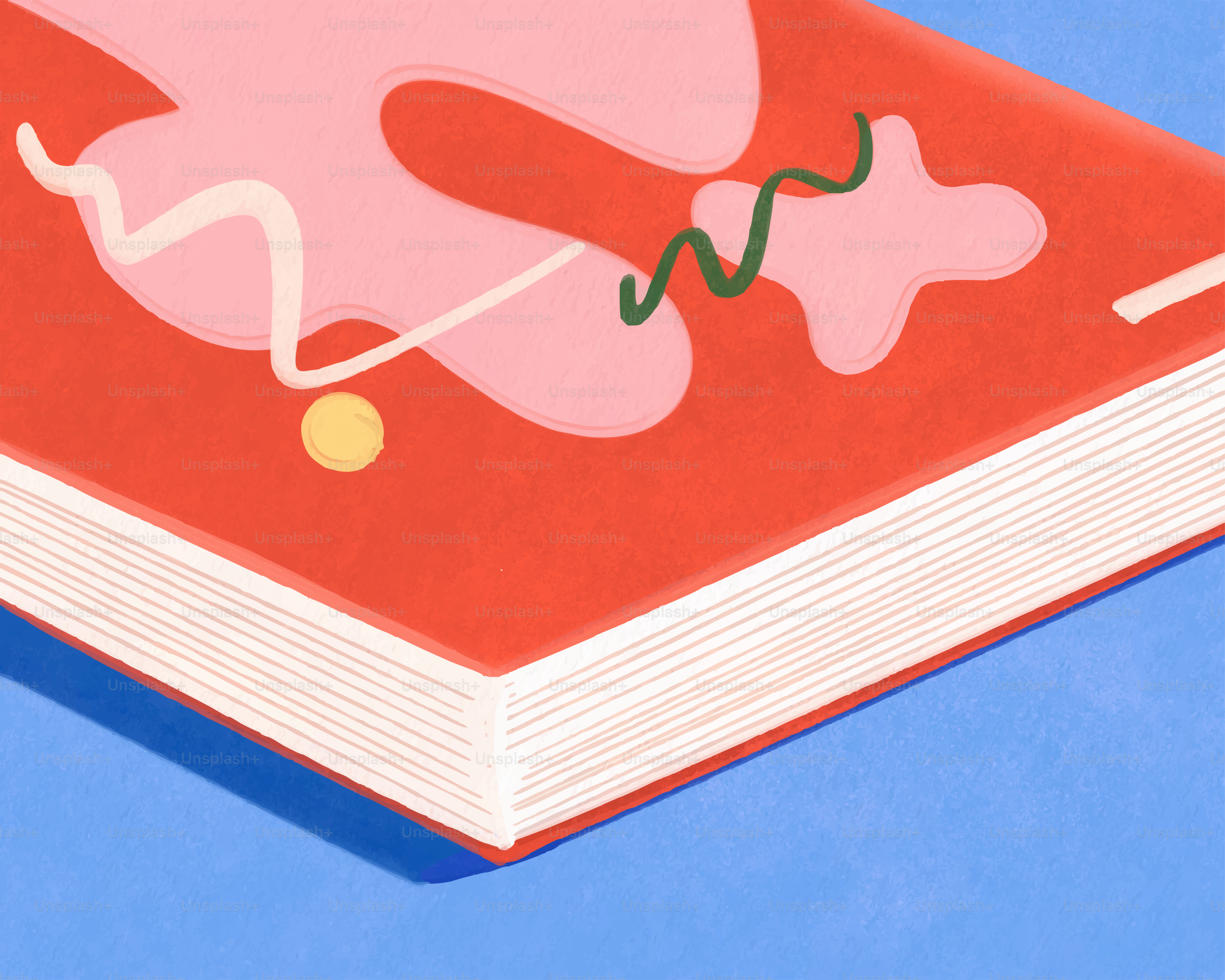 Un libro rojo adornado con formas coloridas