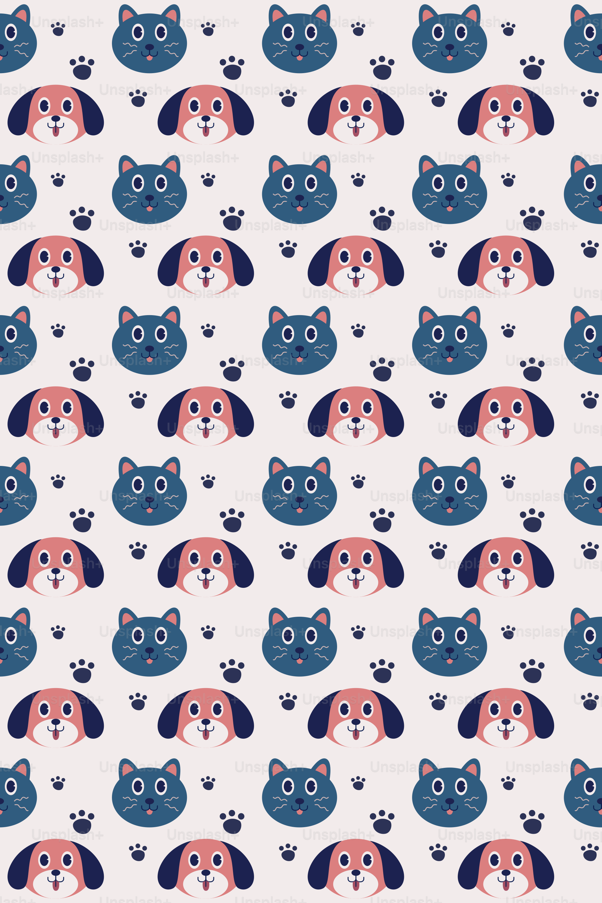 Cats, dogs, and paw prints make a cute pattern.