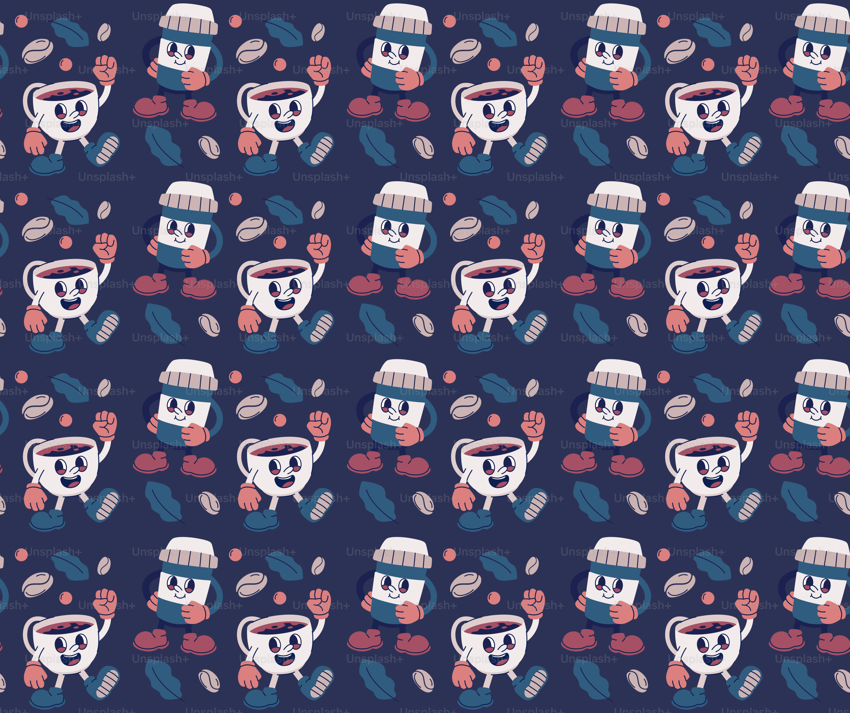 Coffee cups, coffee beans and to-go cups fill the screen.