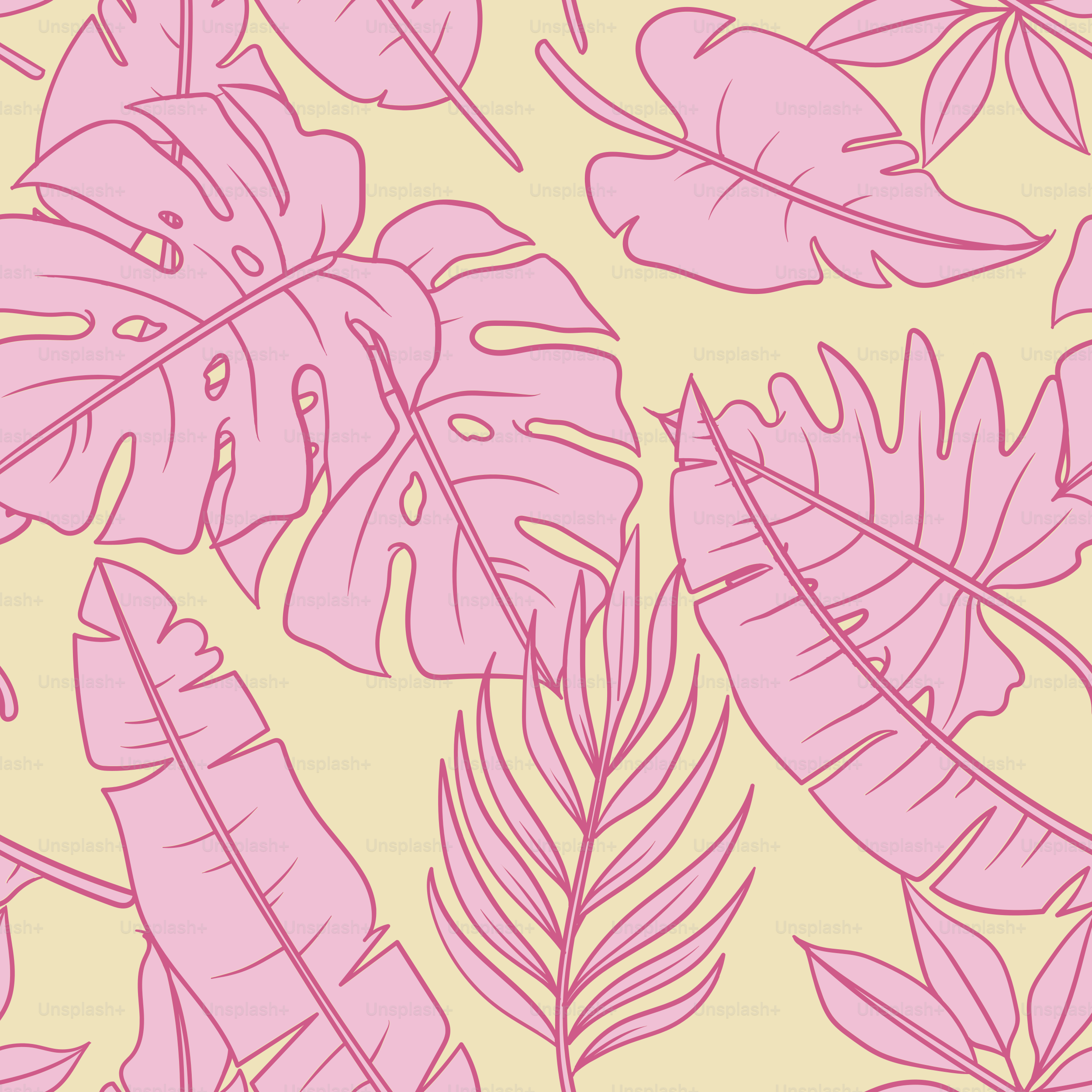 Rosa tropisches Blattmuster auf einem cremefarbenen Hintergrund.