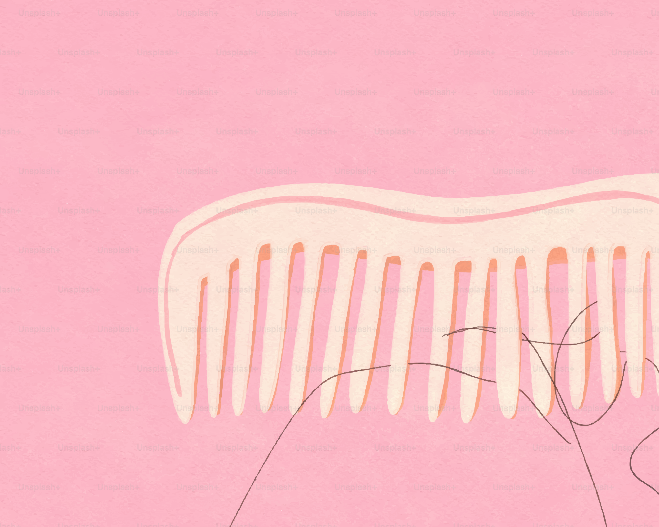 A comb and some hair against a pink background.