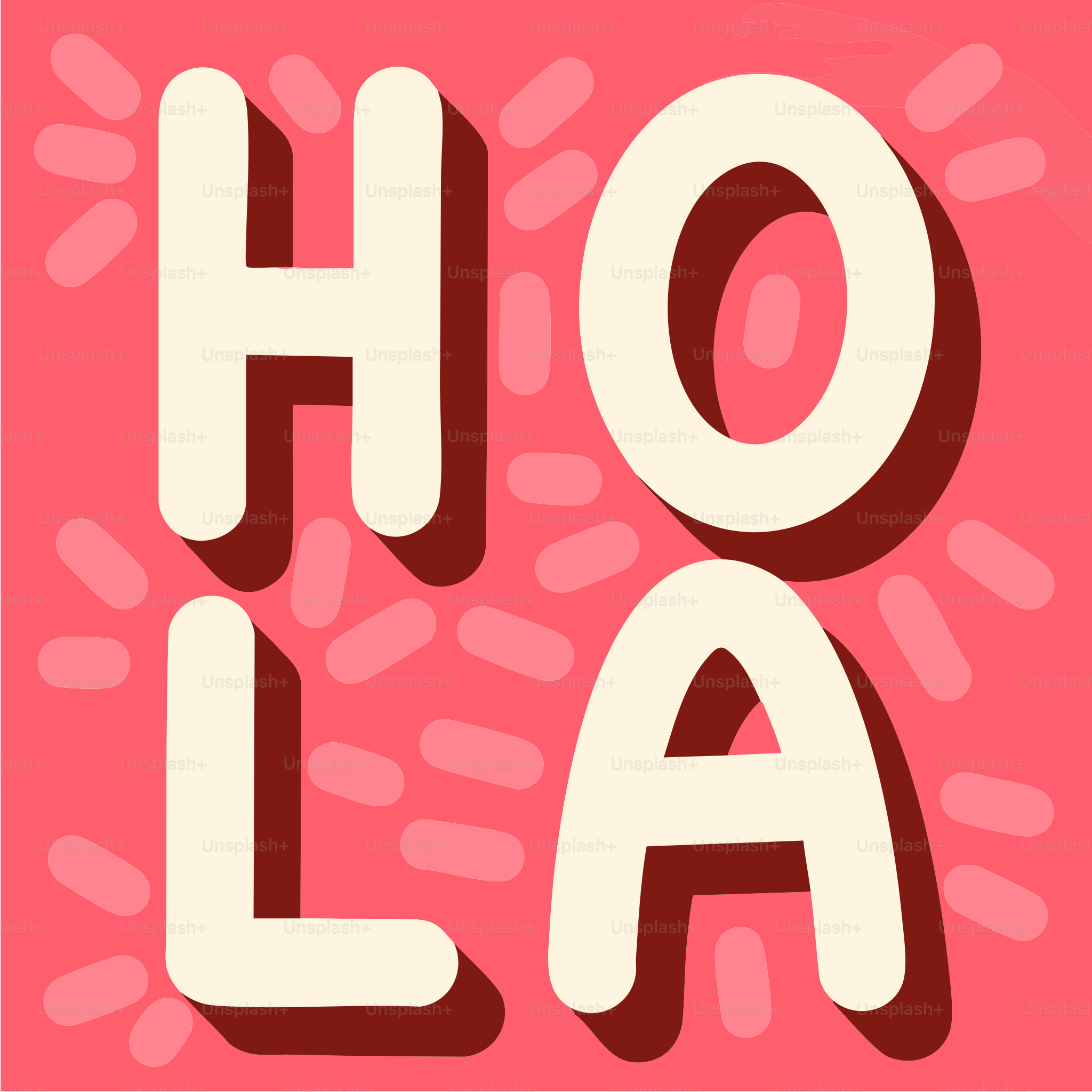 La palabra "hola" está escrita sobre un fondo rosa.