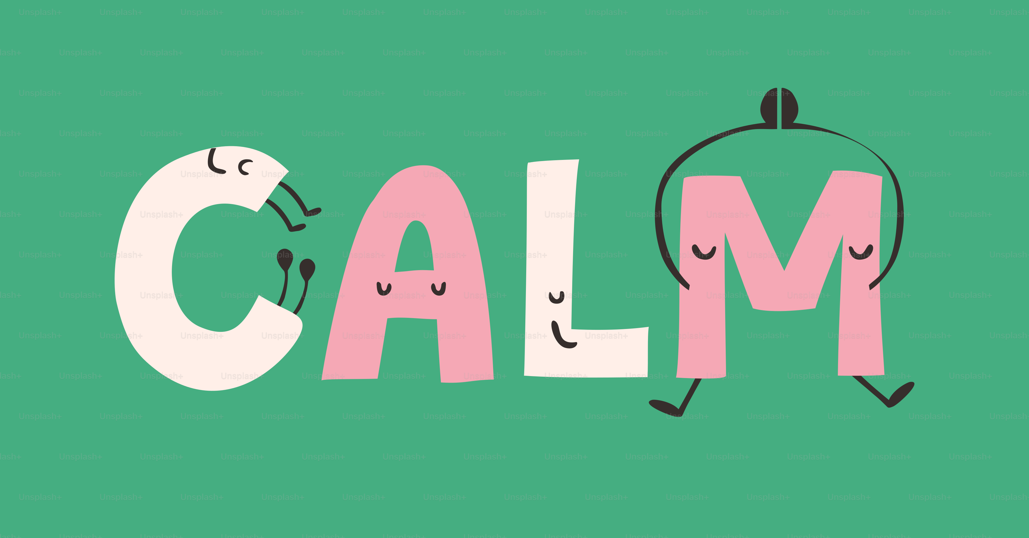 Les lettres du mot « calme » ont des visages mignons.