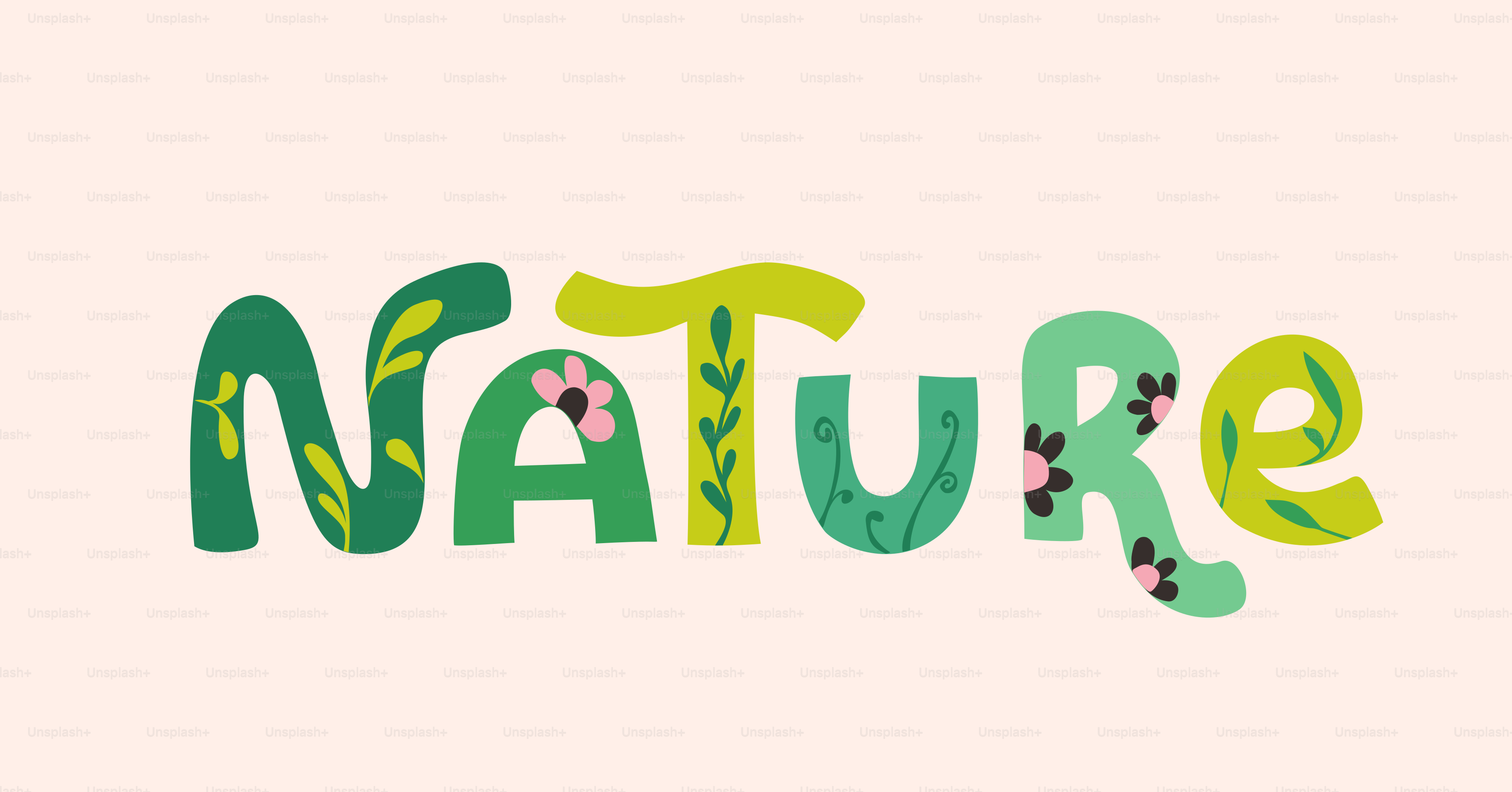 「自然」という言葉が葉で飾られていた。