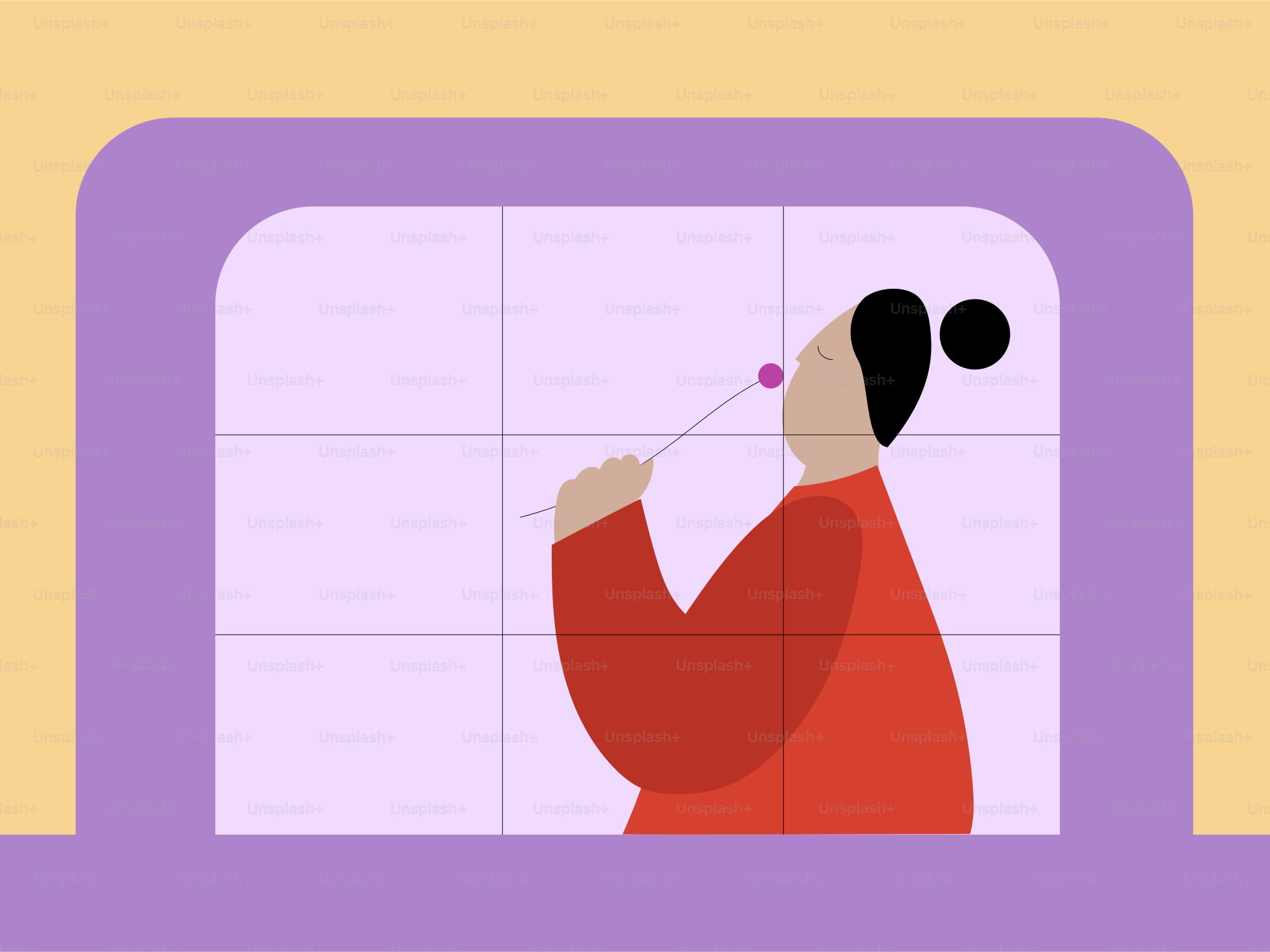 A person is eating a lollipop by a window.