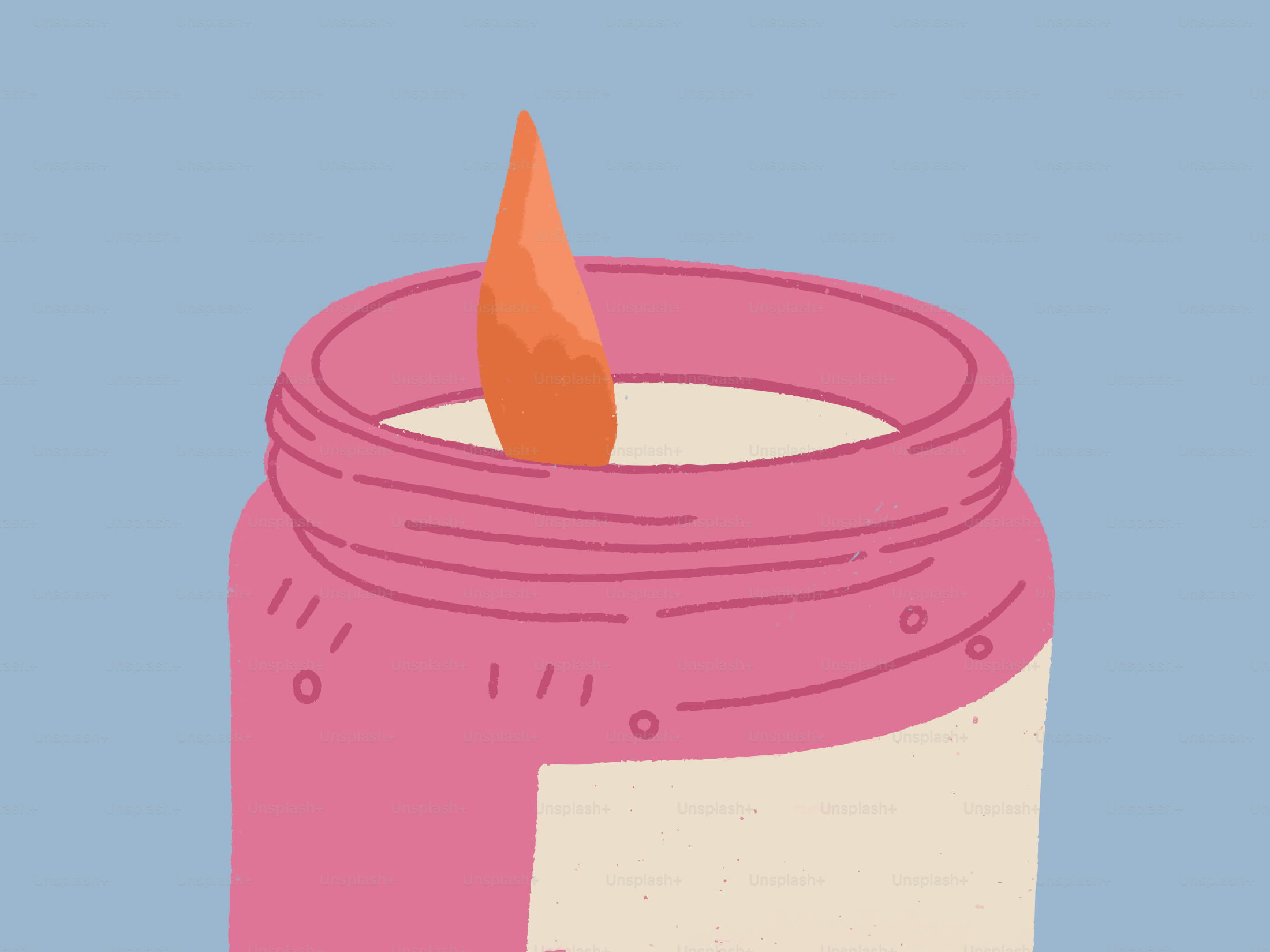 Una vela encendida está en un tarro rosa.